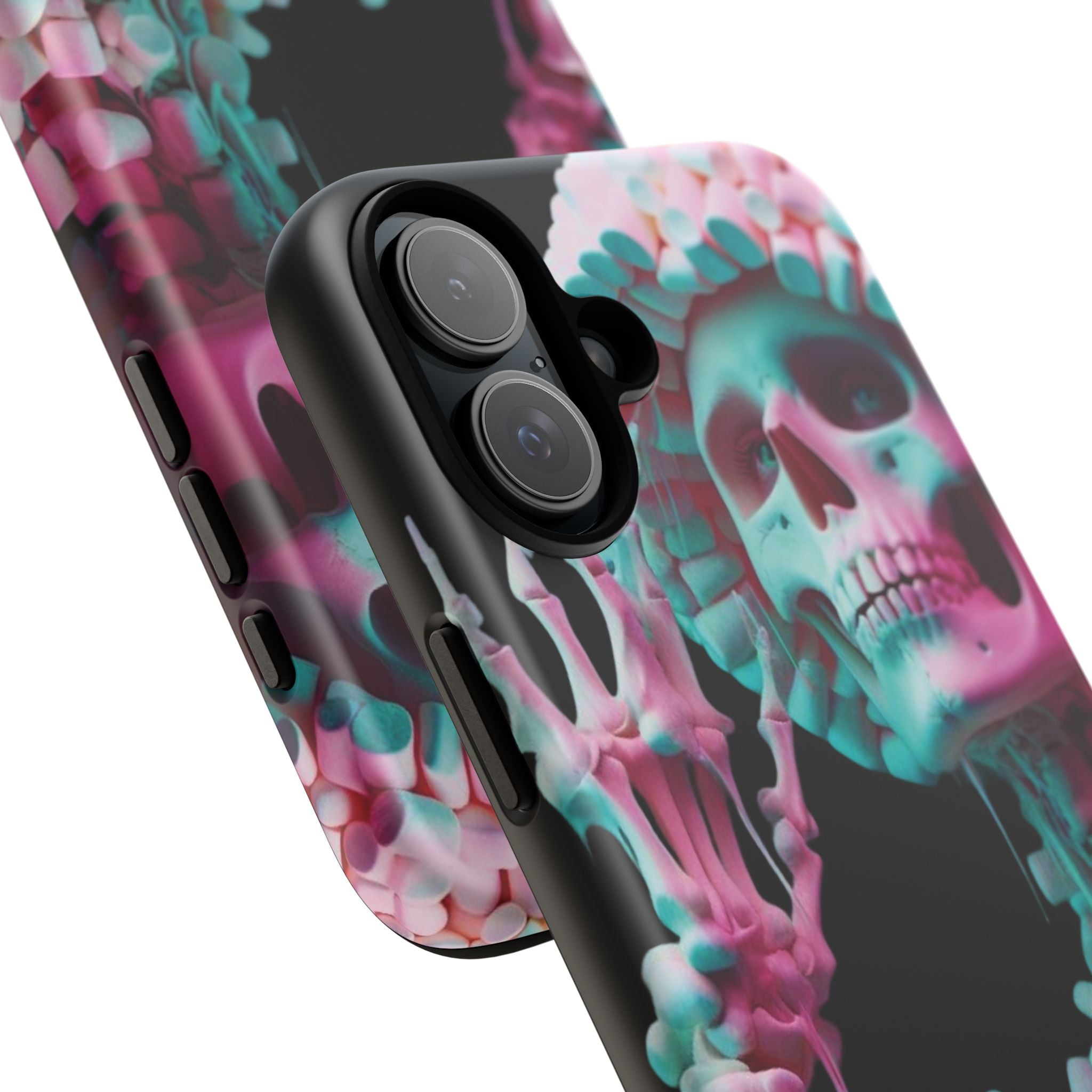 Neon Pink Skeleton (Black) Tough Phone Case for iPhone, Galaxy, or Google Pixel