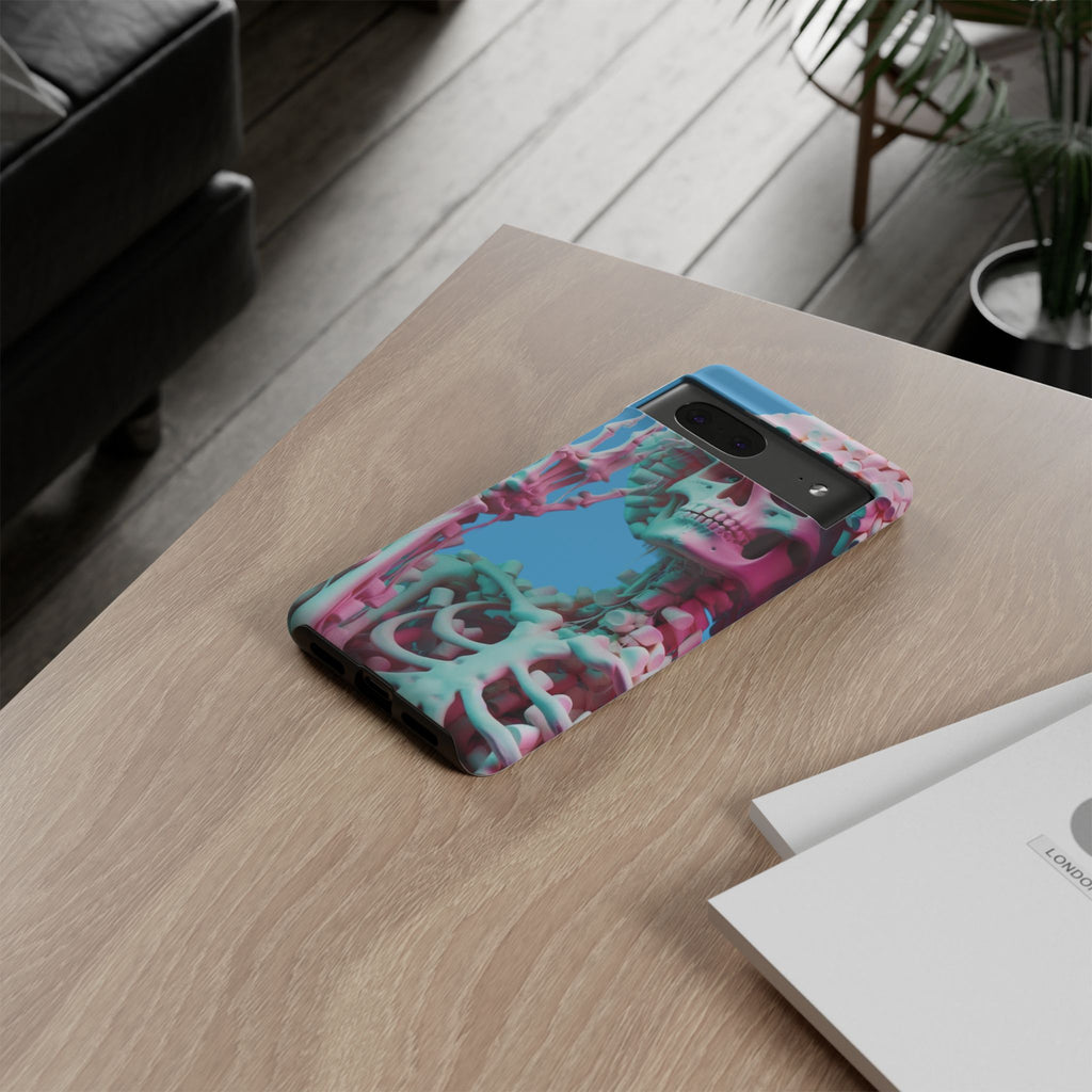 Neon Pink Skeleton Blue Tough Phone Case for iPhone, Galaxy or Google Pixel