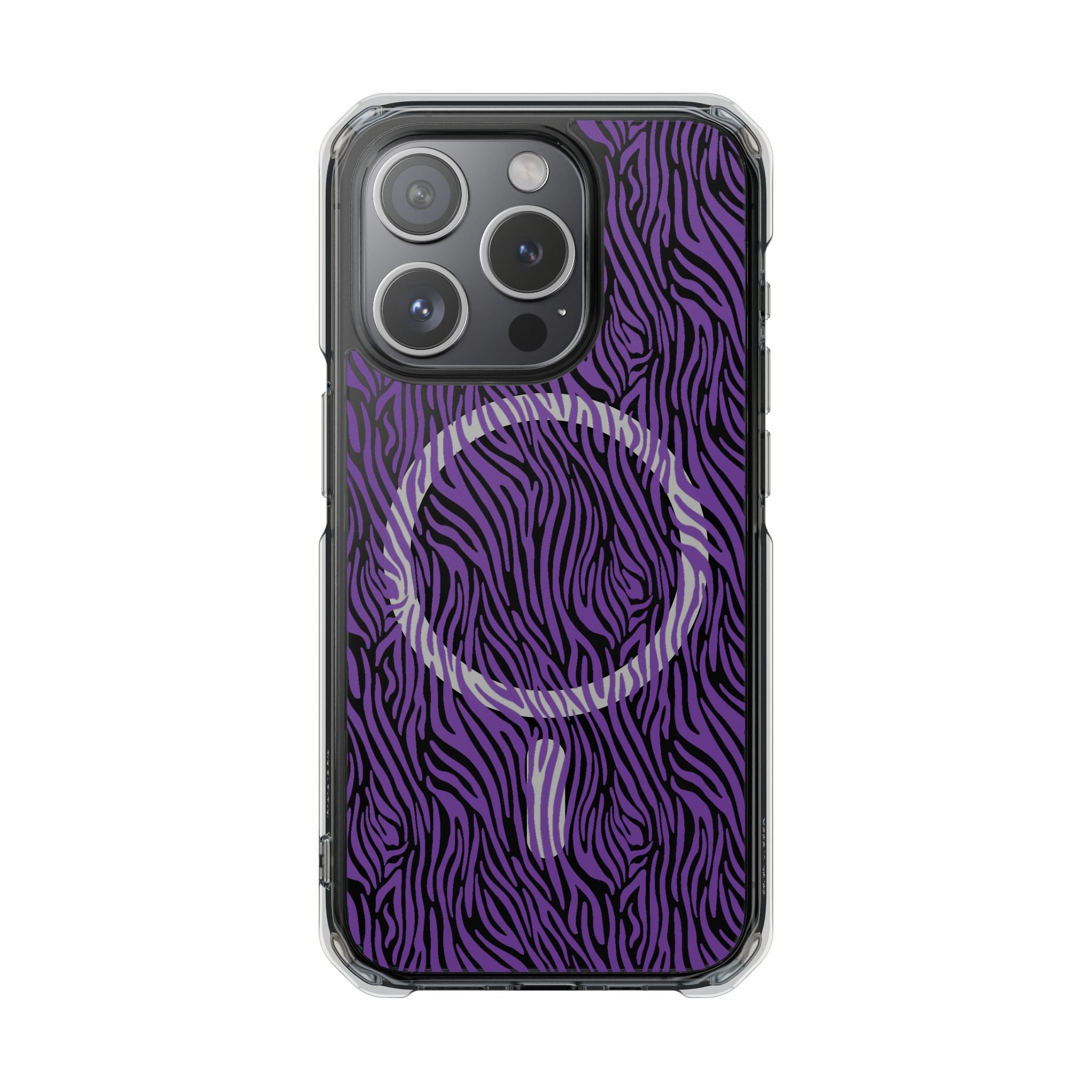 Purple Zebra Magnetic iPhone 14, 15, 16 Series Clear Impact Cases