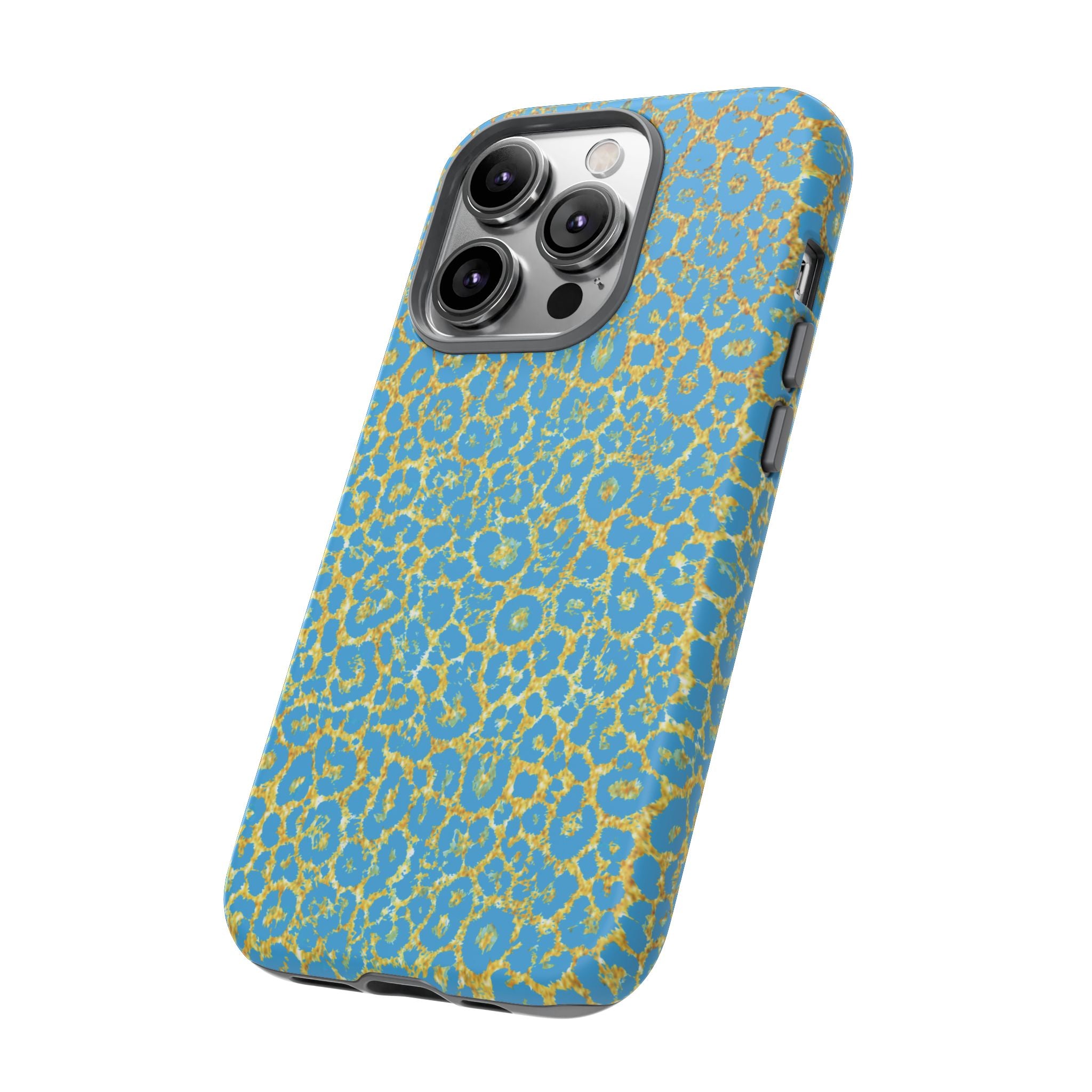 Blue Gold Leopard Tough Phone Case for iPhone, Galaxy, or Google Pixel