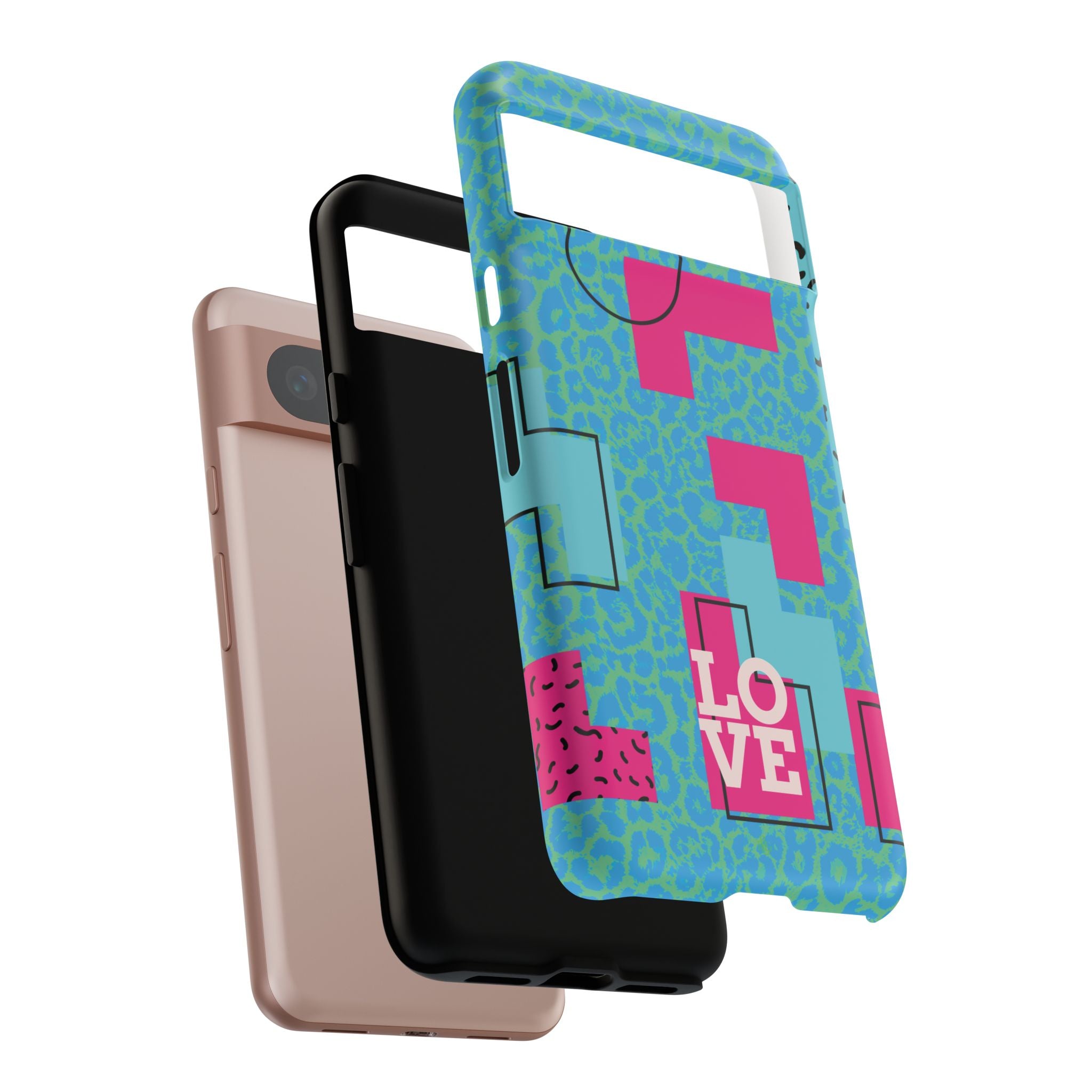 LOVE Aqua Blue Leopard RG Tough Phone Case iPhone, Galaxy, or Google Pixel