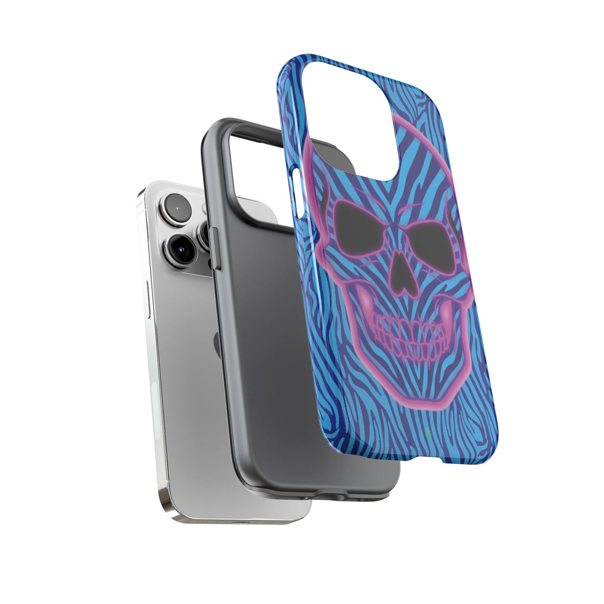 Neon Zebra Skull Tough Phone Case for iPhone, Galaxy, or Google Pixel