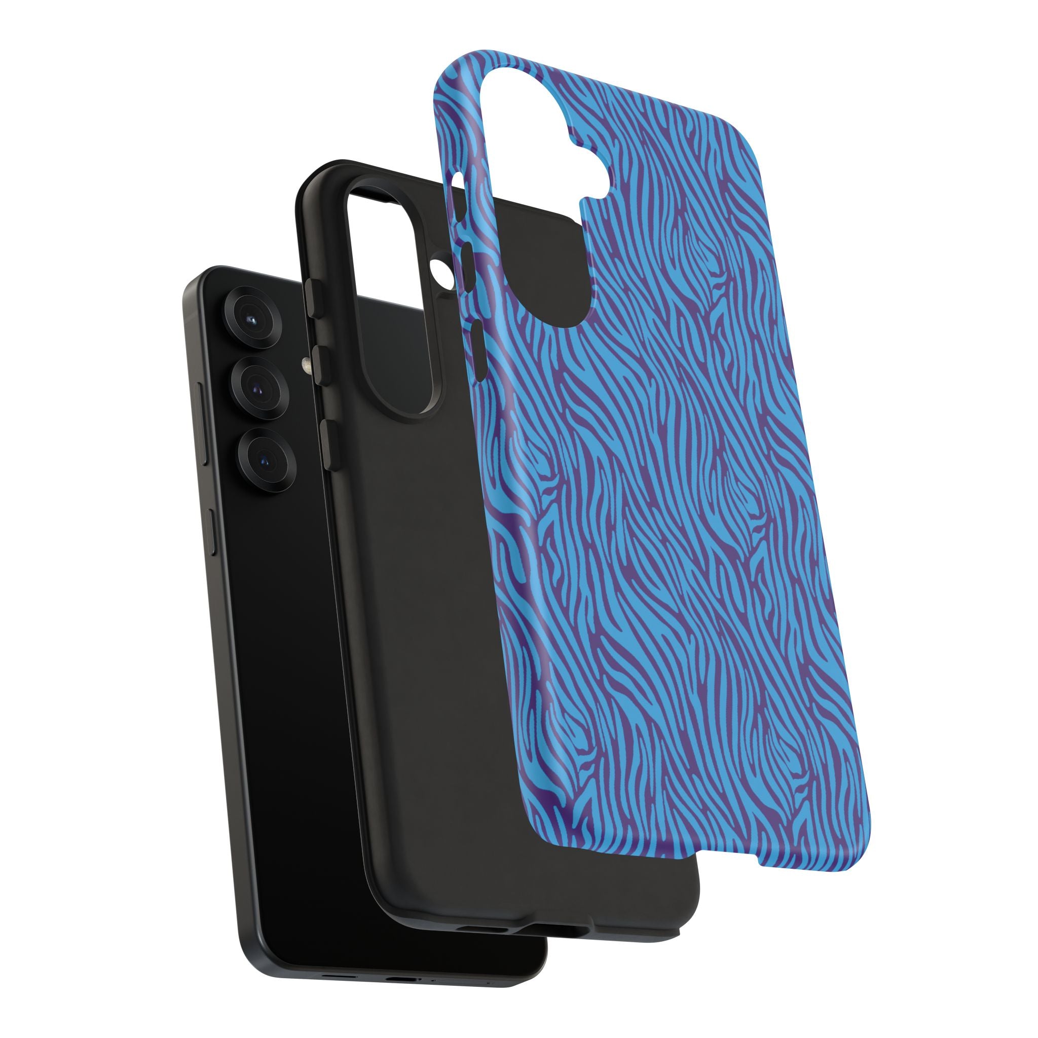 Zebra Print Blue and Purple Tough Case for iPhone, Galaxy or Google Pixel