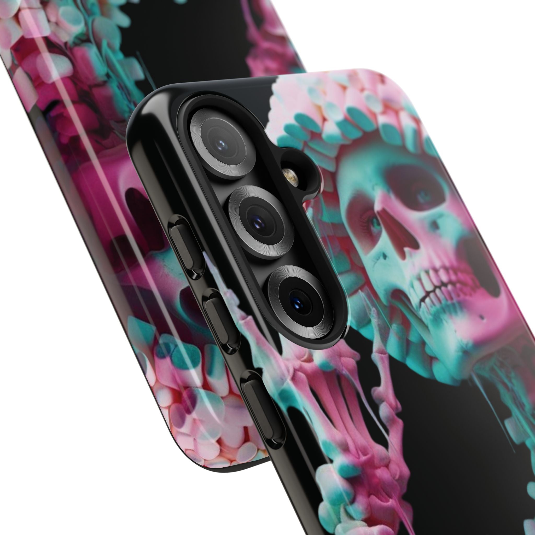 Neon Pink Skeleton (Black) Tough Phone Case for iPhone, Galaxy, or Google Pixel