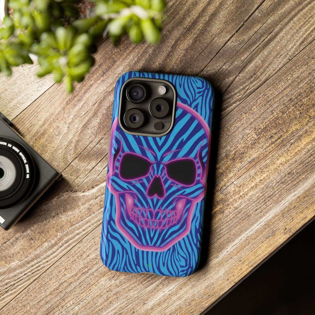 Neon Zebra Skull Tough Phone Case for iPhone, Galaxy, or Google Pixel