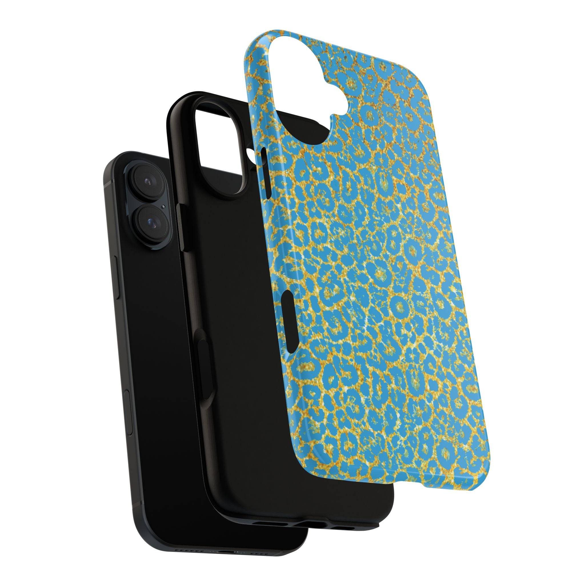 Blue Gold Leopard Tough Phone Case for iPhone, Galaxy, or Google Pixel