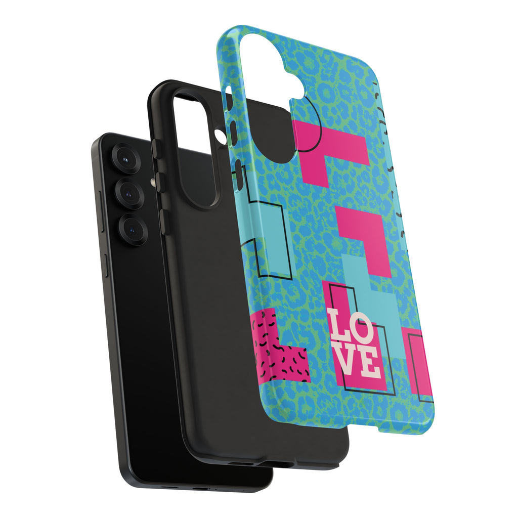 LOVE Aqua Blue Leopard RG Tough Phone Case iPhone, Galaxy, or Google Pixel