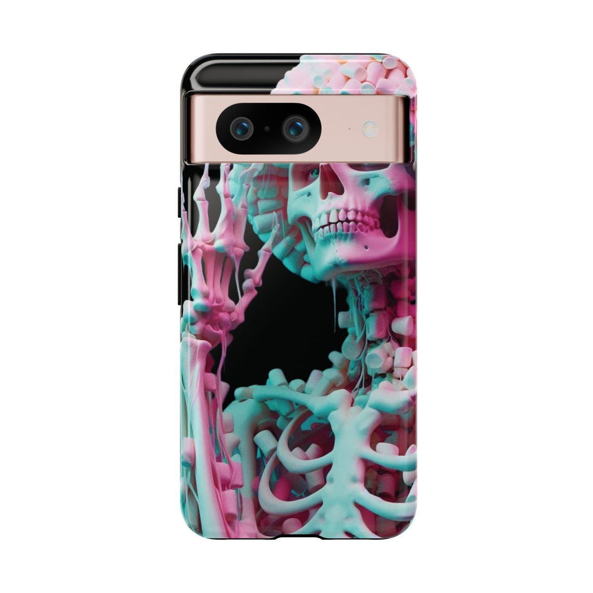 Neon Pink Skeleton (Black) Tough Phone Case for iPhone, Galaxy, or Google Pixel