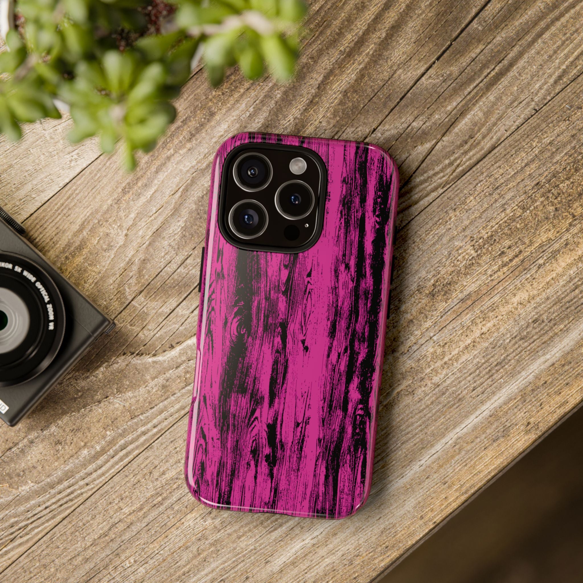 Hot Pink wood print Design Tough Phone Case for iPhone, Galaxy, or Google Pixel