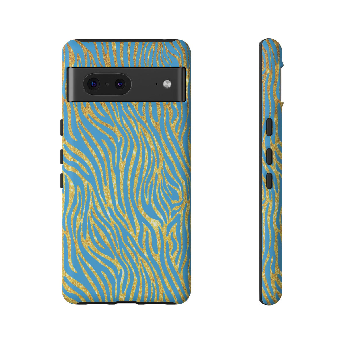 Blue Gold Zebra Tough Case for iPhone, Galaxy, or Google Pixel