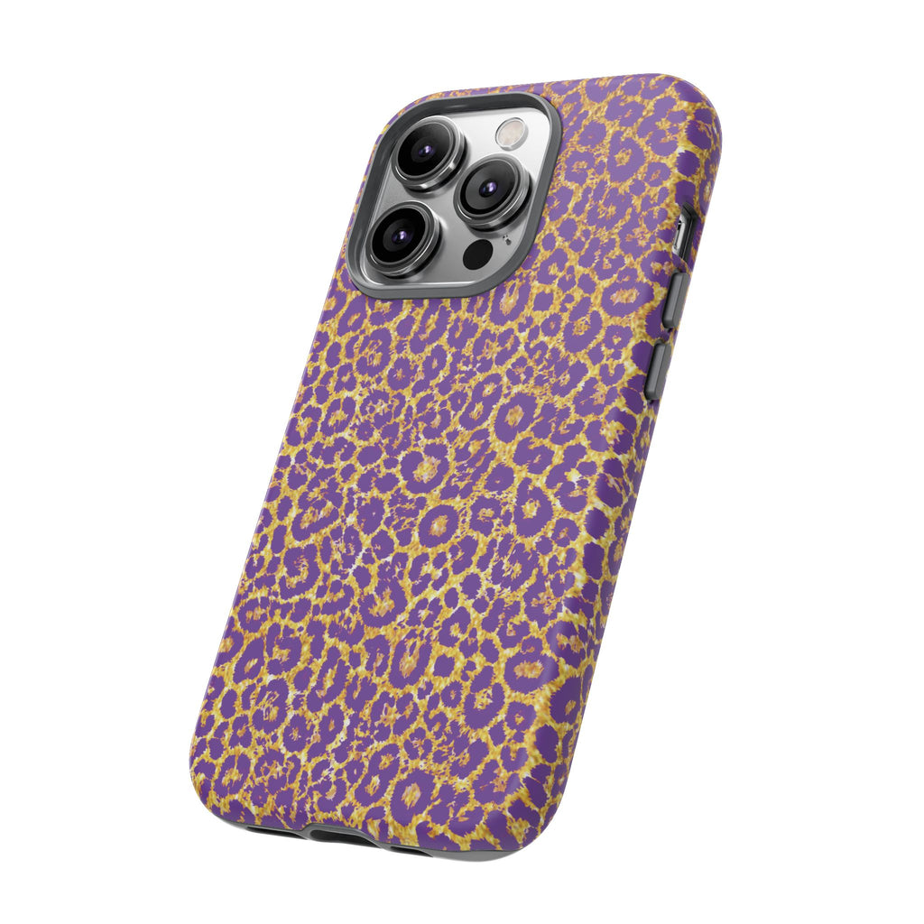 Purple Gold Leopard Tough Phone Case for iPhone, Galaxy, or Google Pixel