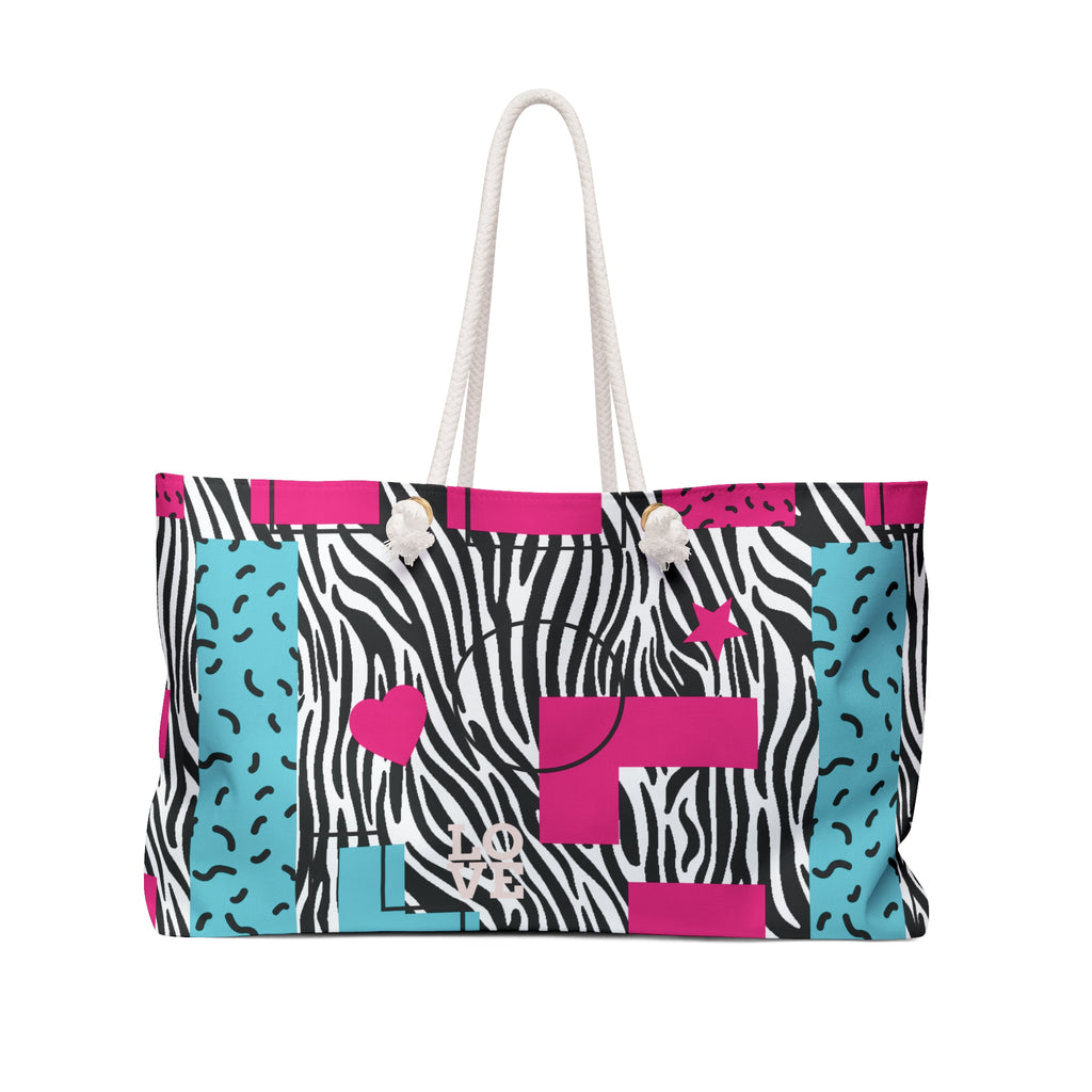 LOVE Retro Blocks Zebra Eco-Friendly Weekender Bag, Travel Tote, Beach Bag