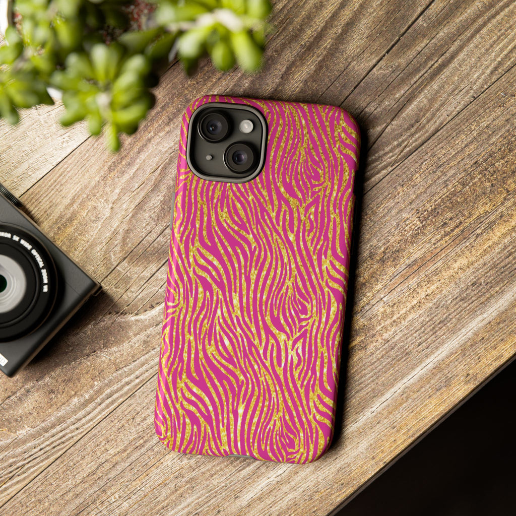 Pink Gold Zebra Print Tough Case for iPhone, Galaxy, or Google Pixel