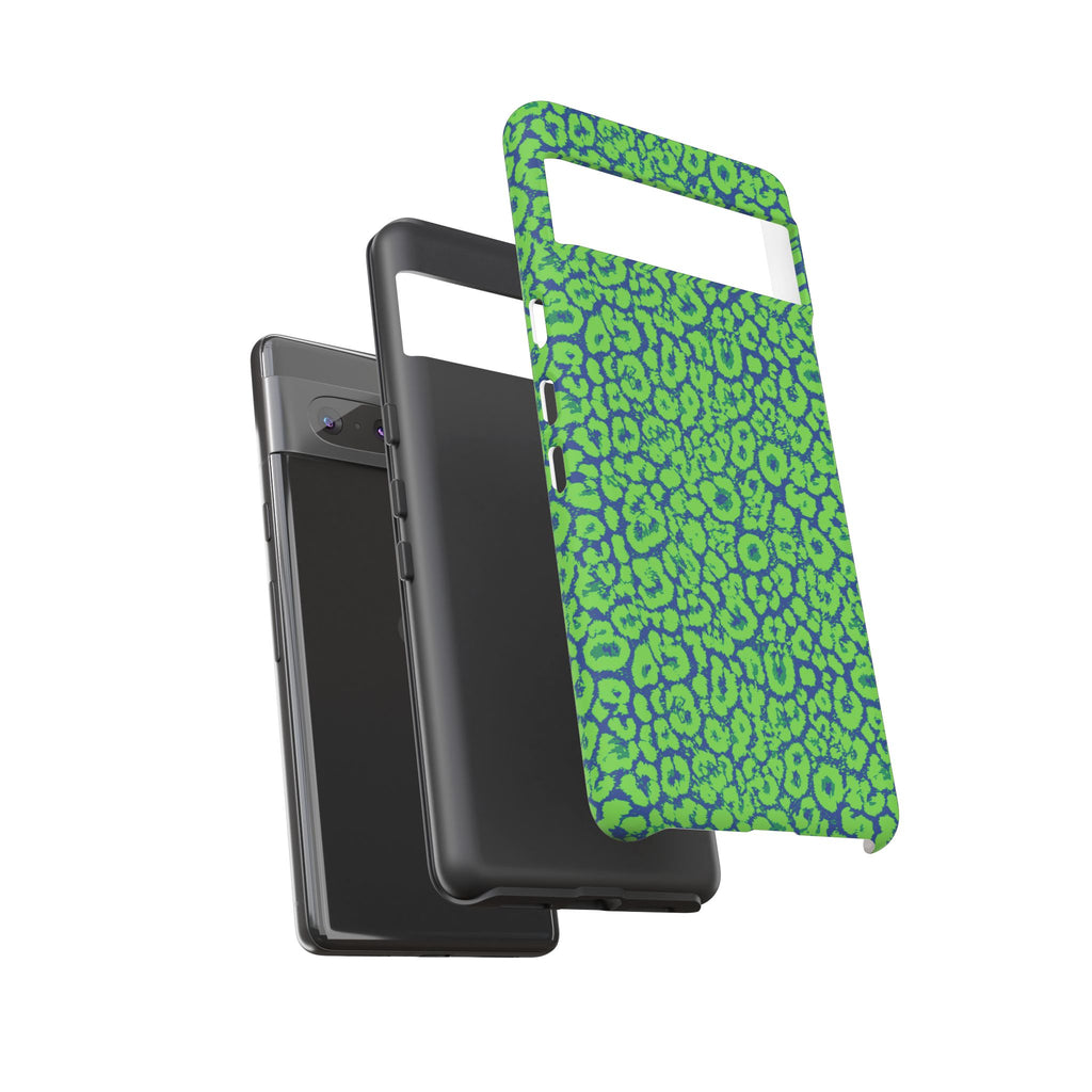 Blue Neon Green  Leopard Tough Phone Case for iPhone, Galaxy, or Google Pixel