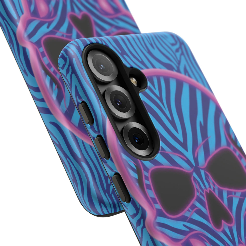 Neon Zebra Skull Tough Phone Case for iPhone, Galaxy, or Google Pixel
