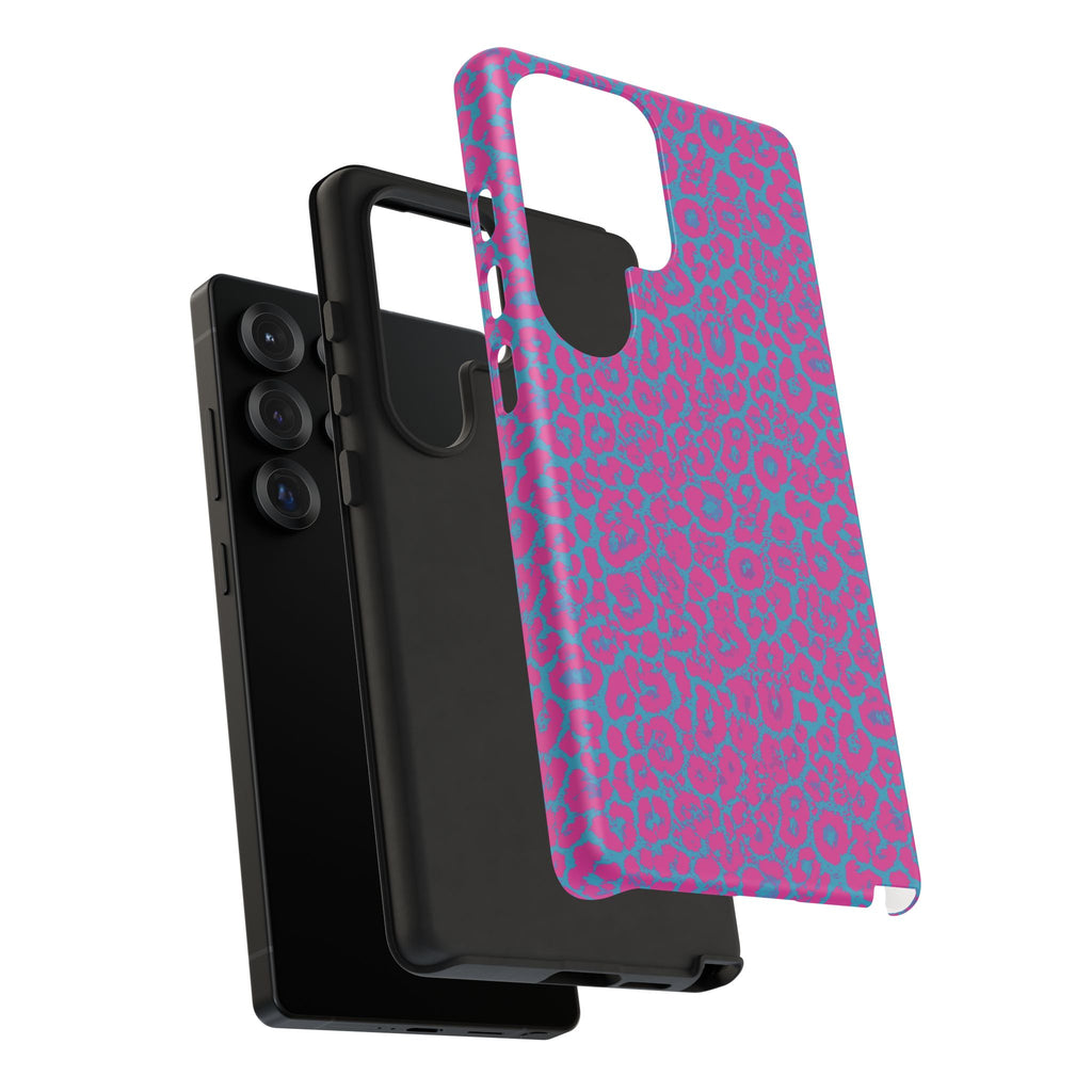 Pink Blue Leopard Tough Phone Case iPhone, Galaxy, or Google Pixel
