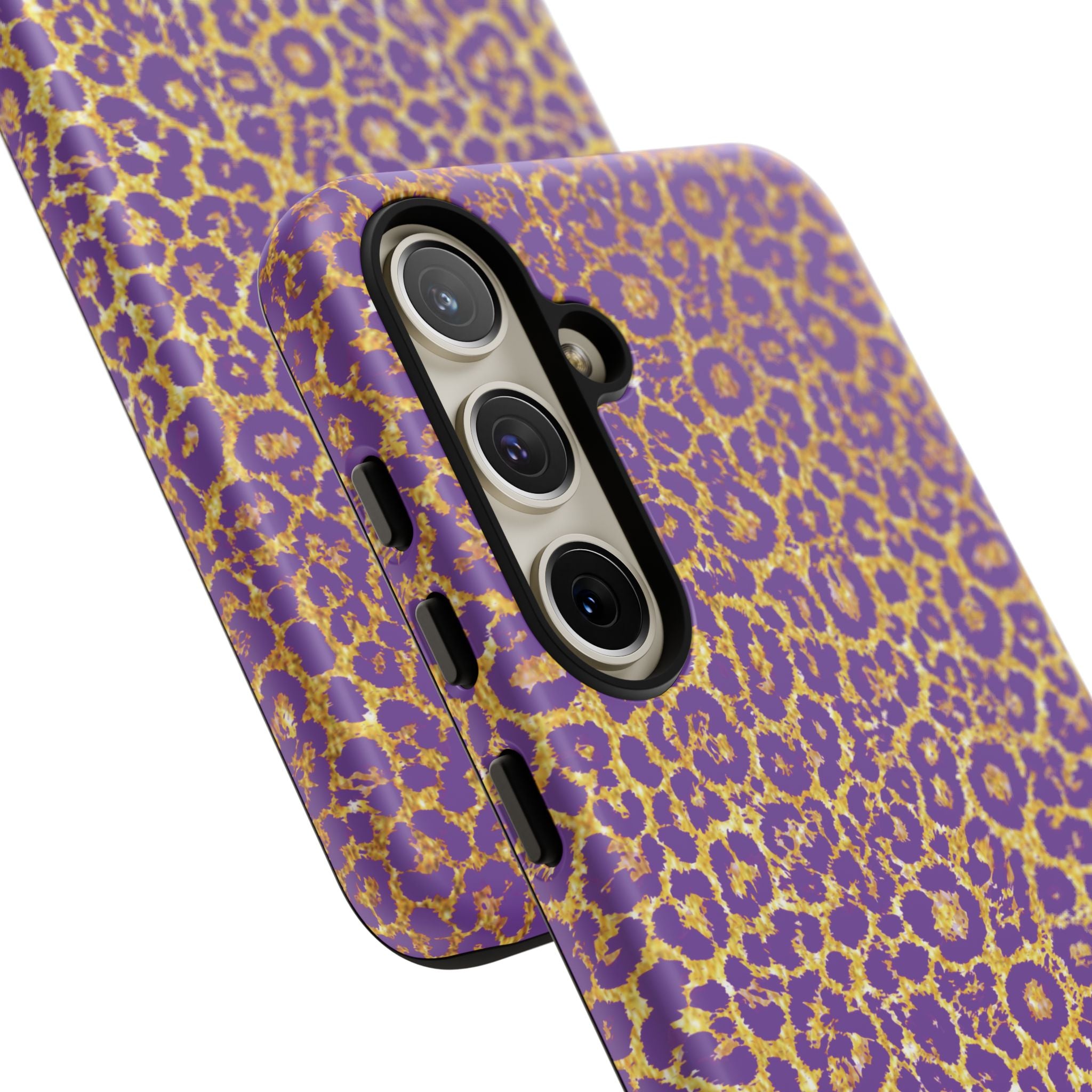 Purple Gold Leopard Tough Phone Case for iPhone, Galaxy, or Google Pixel