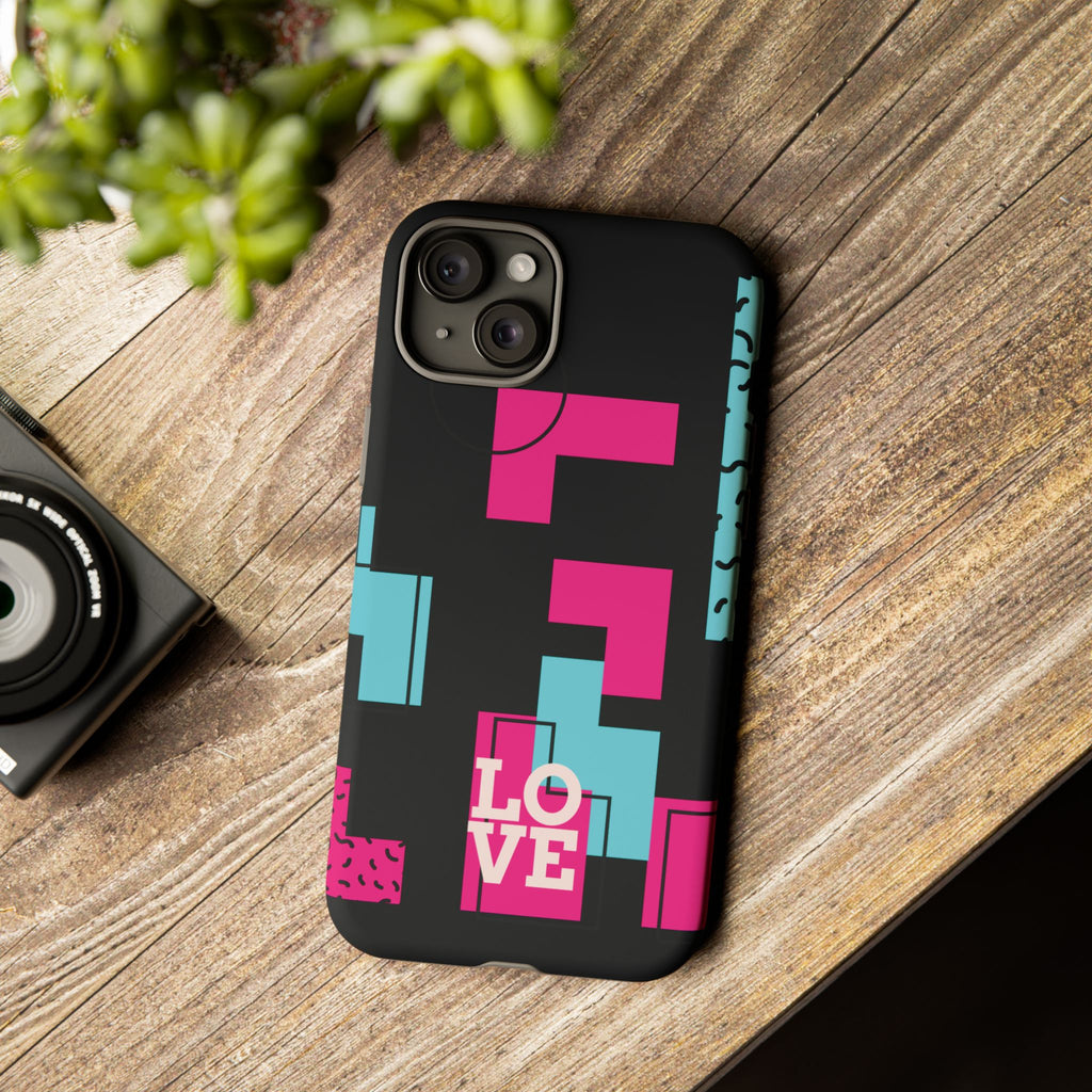 Retro Blocks LOVE Tough Case for iPhone, Galaxy or Google Pixel