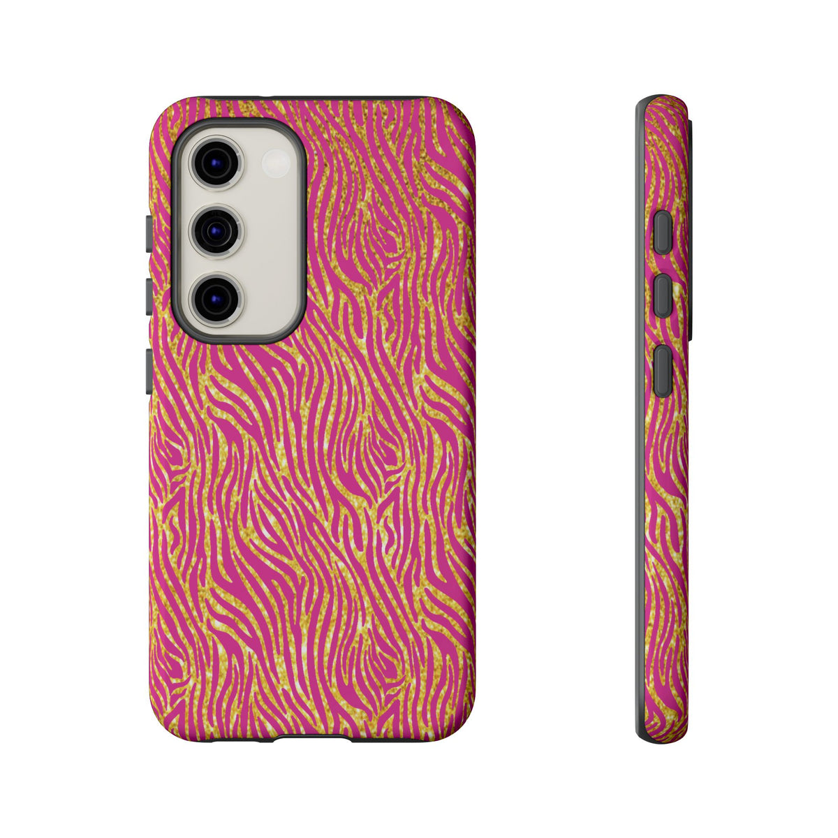 Pink Gold Zebra Print Tough Case for iPhone, Galaxy, or Google Pixel