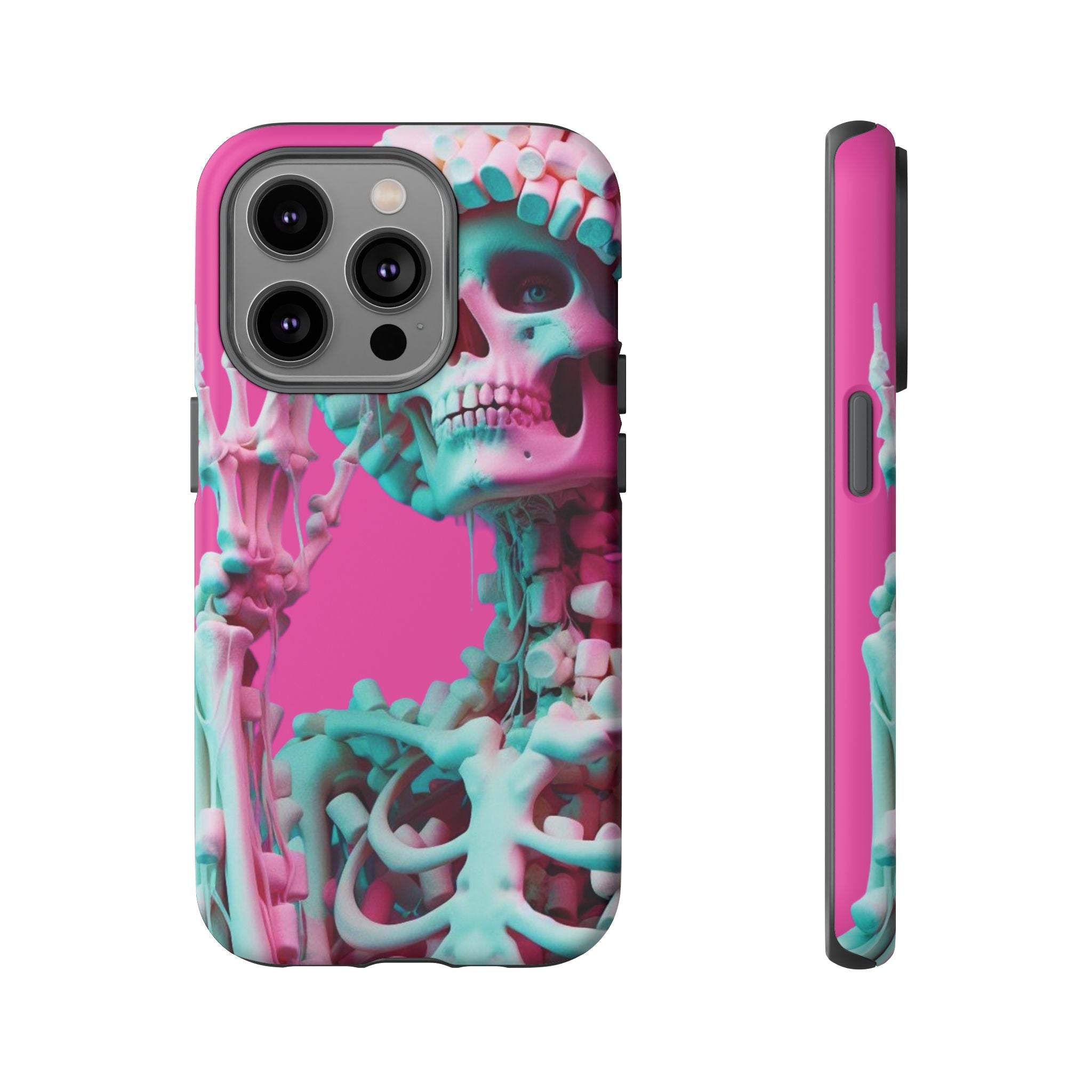 Neon Pink Skeleton Tough Phone Case for iPhone, Galaxy and Google Pixel