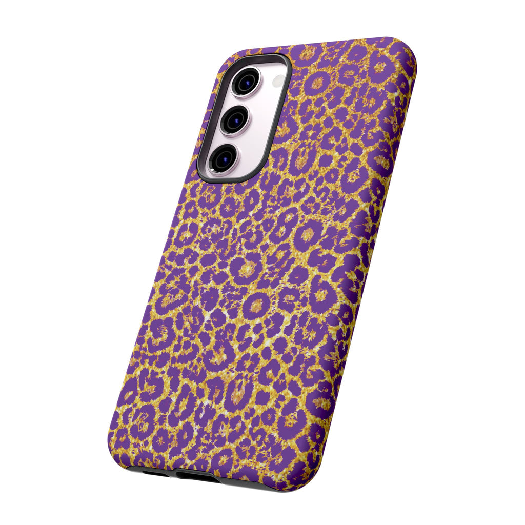 Purple Gold Leopard Tough Phone Case for iPhone, Galaxy, or Google Pixel