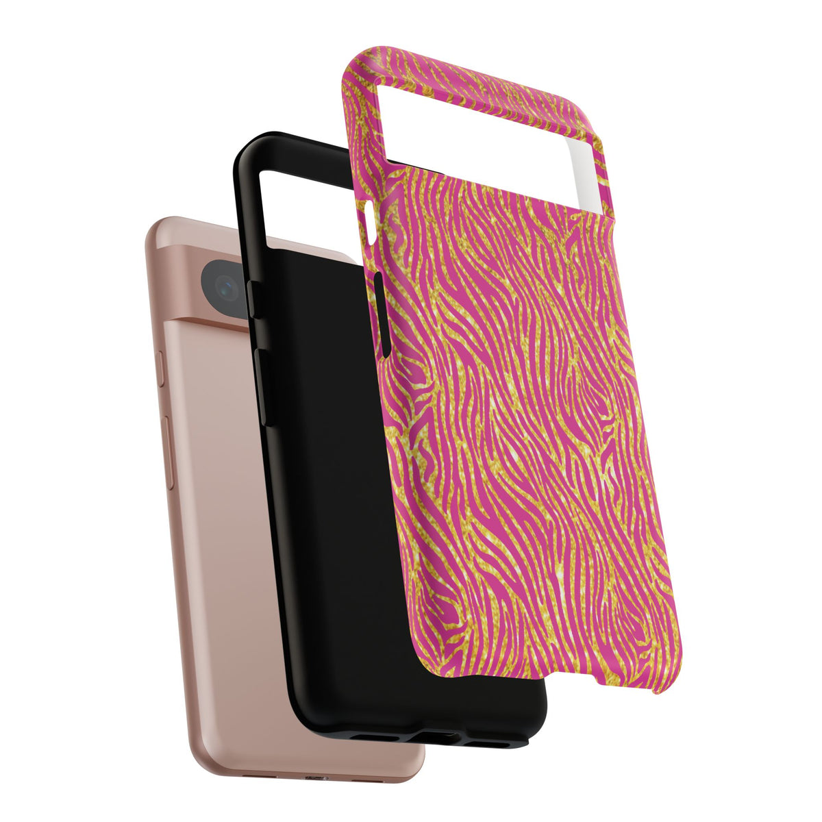 Pink Gold Zebra Print Tough Case for iPhone, Galaxy, or Google Pixel