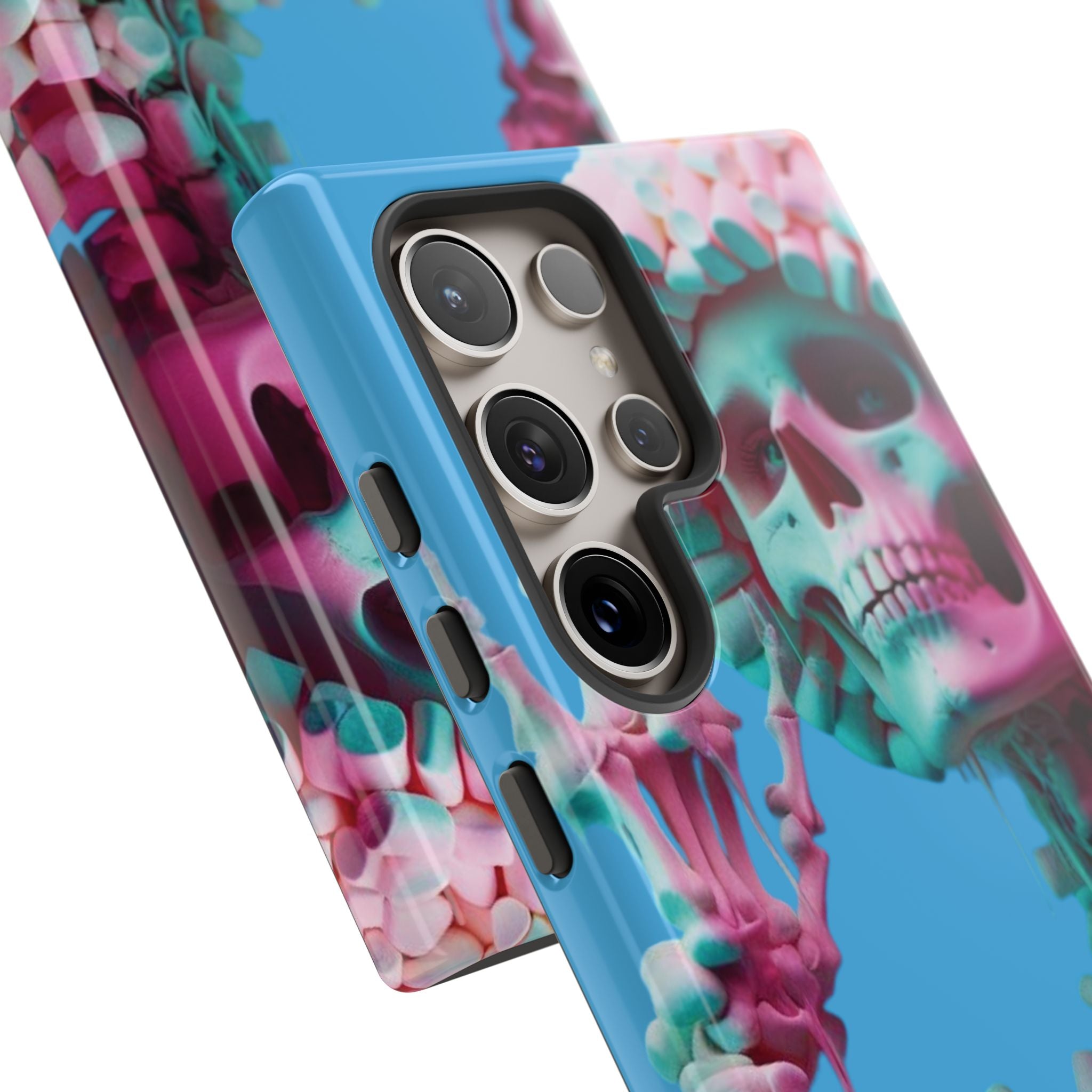 Neon Pink Skeleton Blue Tough Phone Case for iPhone, Galaxy or Google Pixel