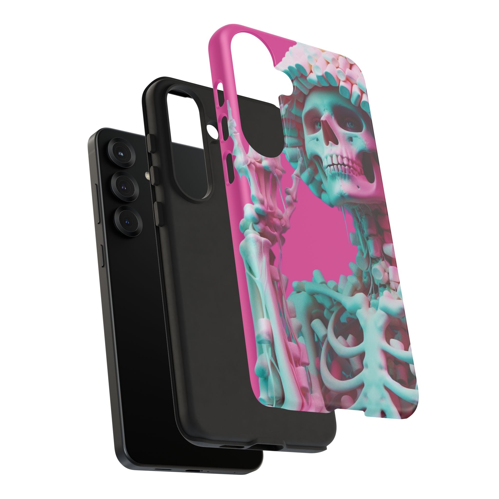 Neon Pink Skeleton Tough Phone Case for iPhone, Galaxy and Google Pixel
