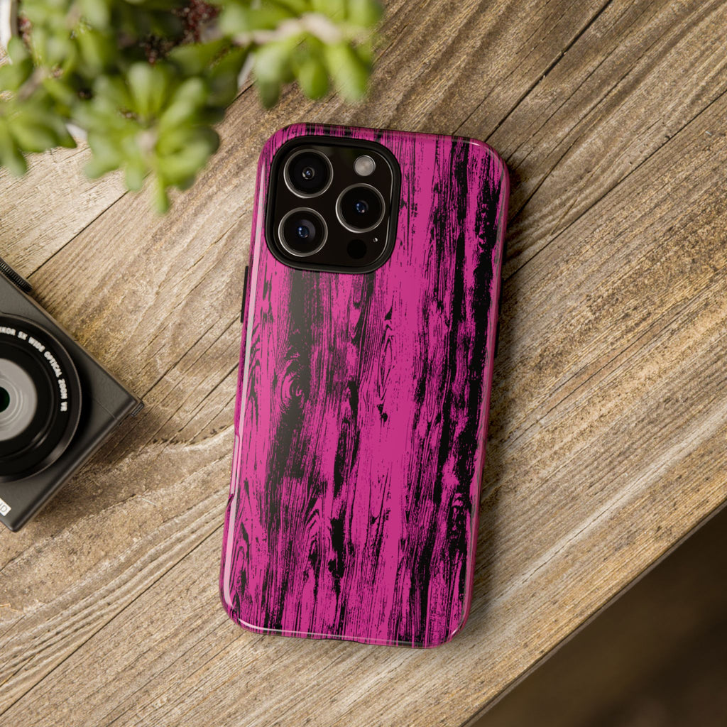 Hot Pink wood print Design Tough Phone Case for iPhone, Galaxy, or Google Pixel