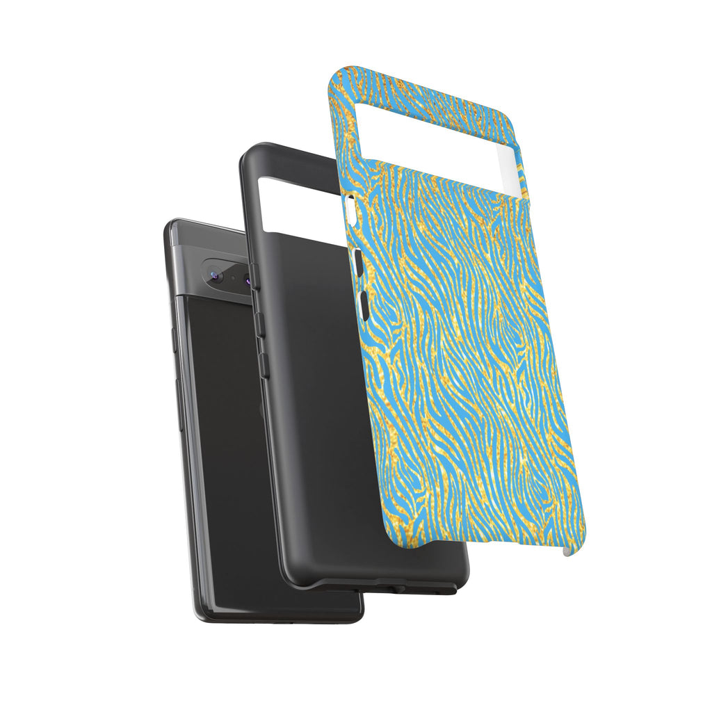 Blue Gold Zebra Tough Case for iPhone, Galaxy, or Google Pixel