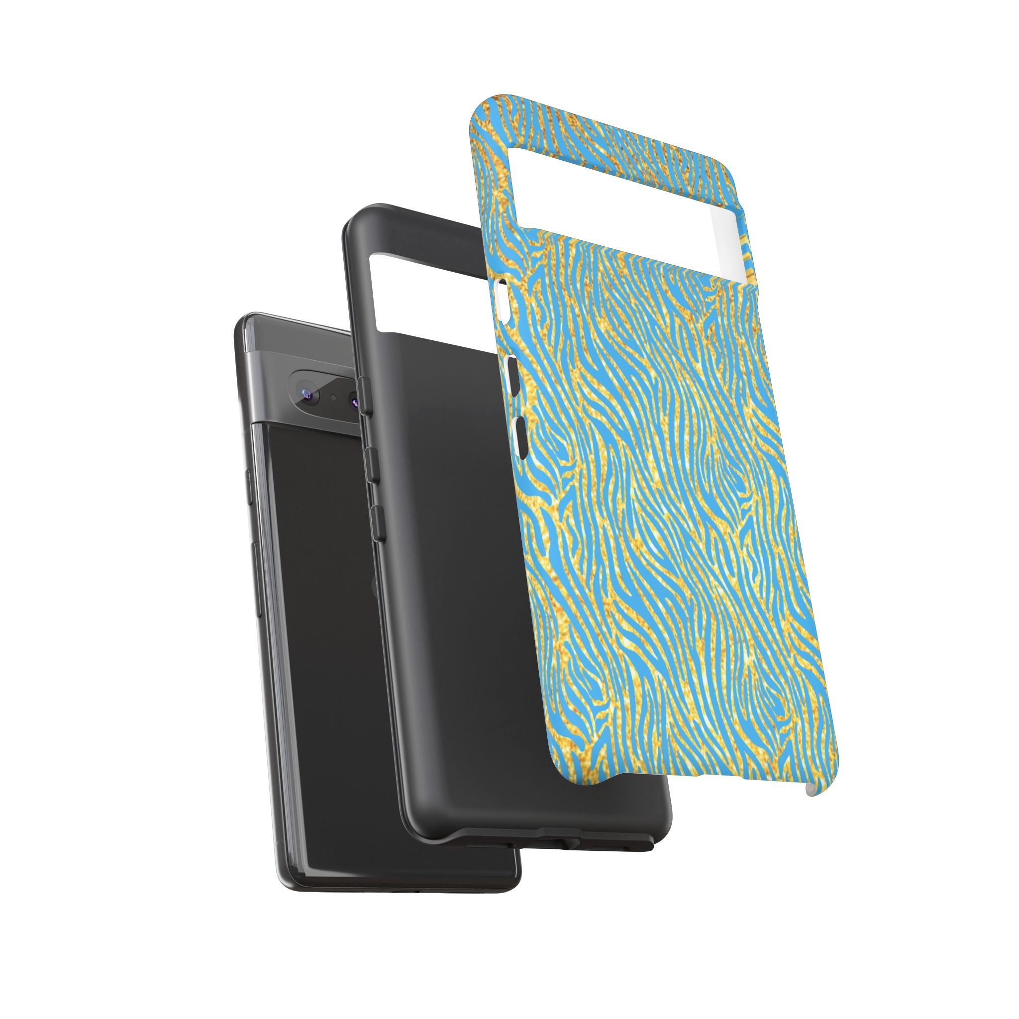 Blue Gold Zebra Tough Case for iPhone, Galaxy, or Google Pixel