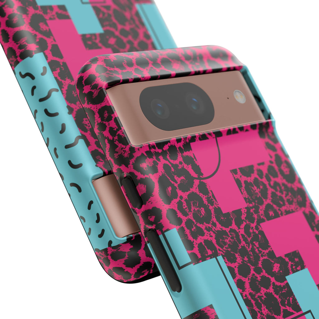 Pink Love Retro Blocks Leopard RG Tough Phone Case for iPhone, Galaxy, or Google Pixel