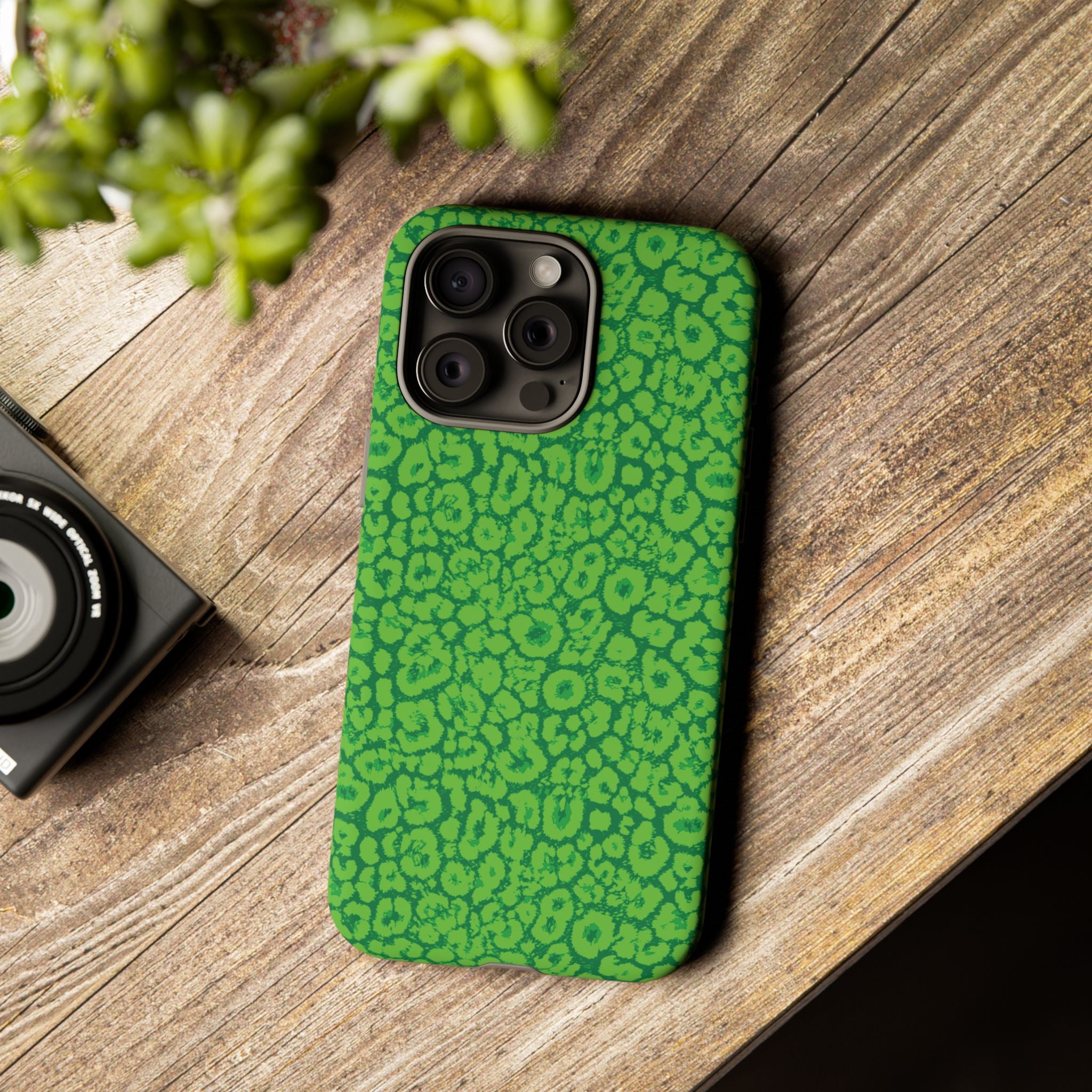 Neon Green Leopard Tough Phone Case for iPhone, Galaxy, or Google Pixel