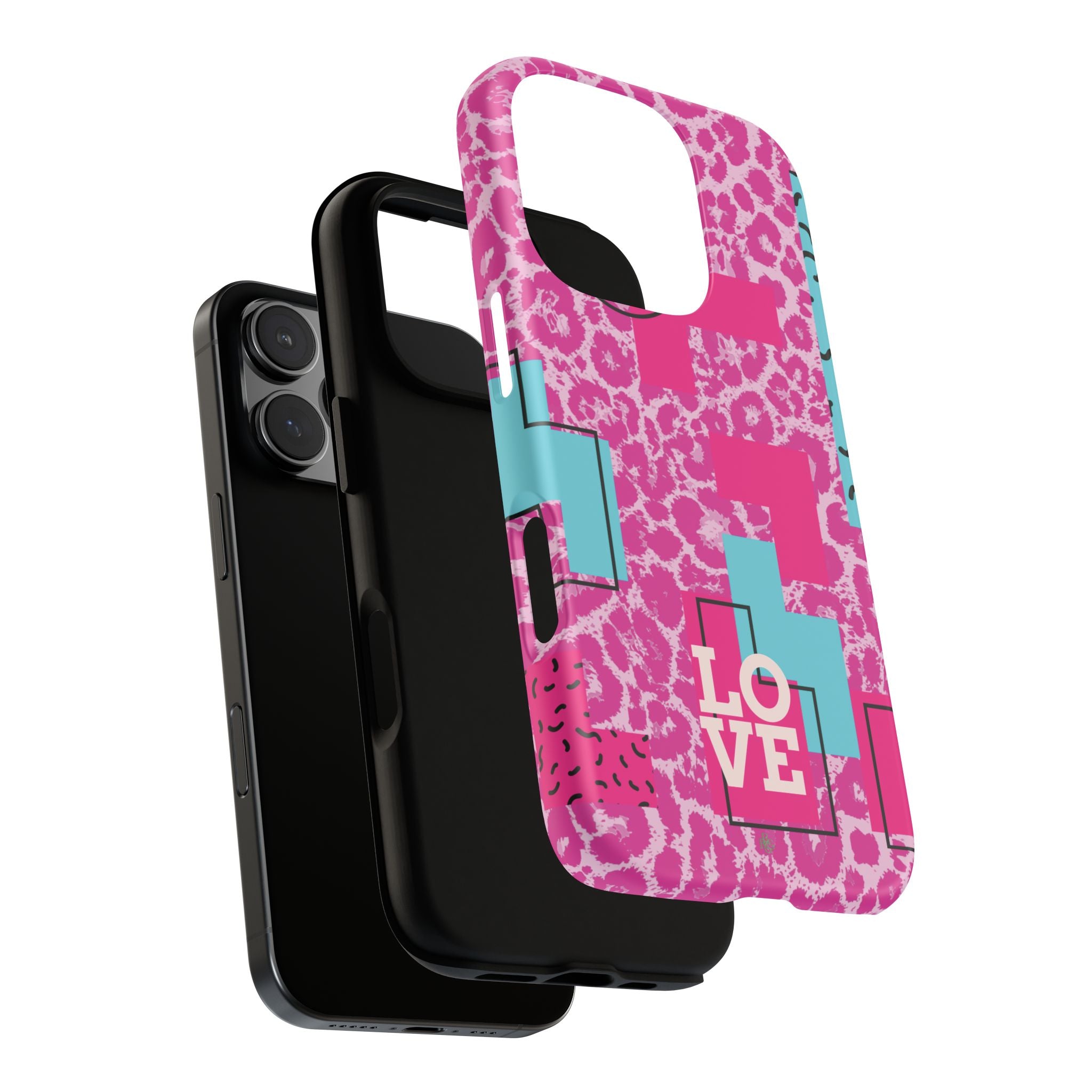 Retro Love Pink Leopard RG Tough Phone Case for iPhone, Galaxy, or Google Pixel