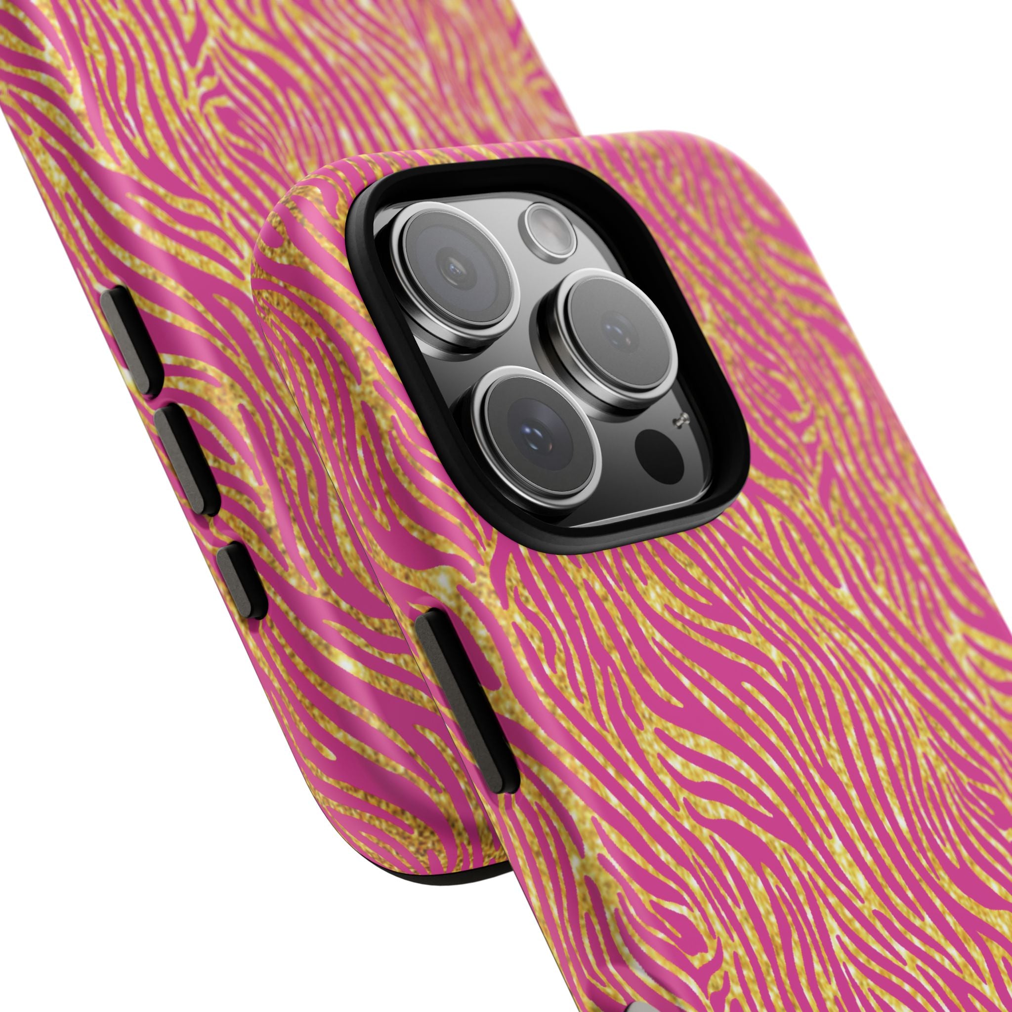 Pink Gold Zebra Print Tough Case for iPhone, Galaxy, or Google Pixel