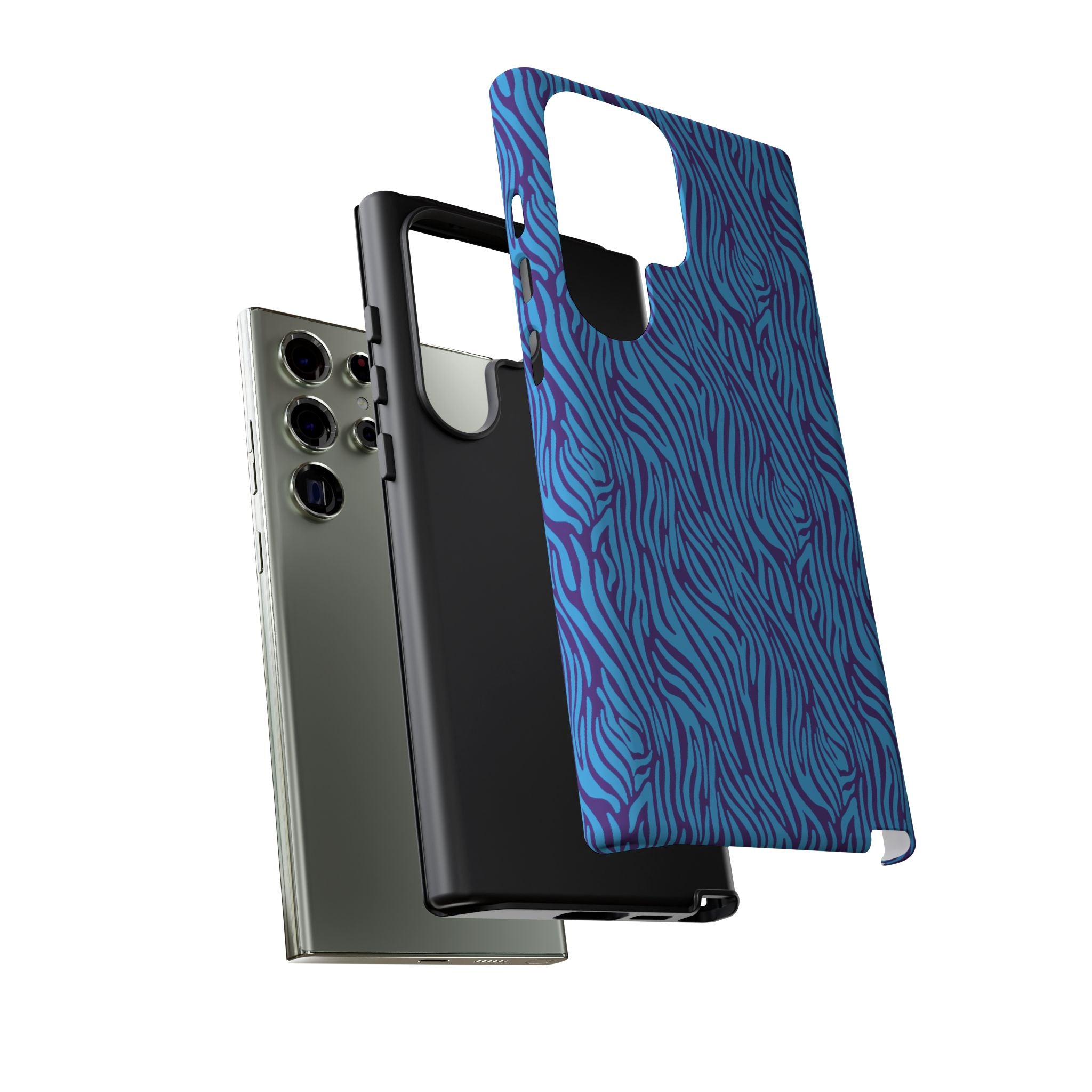 Zebra Print Blue and Purple Tough Case for iPhone, Galaxy or Google Pixel