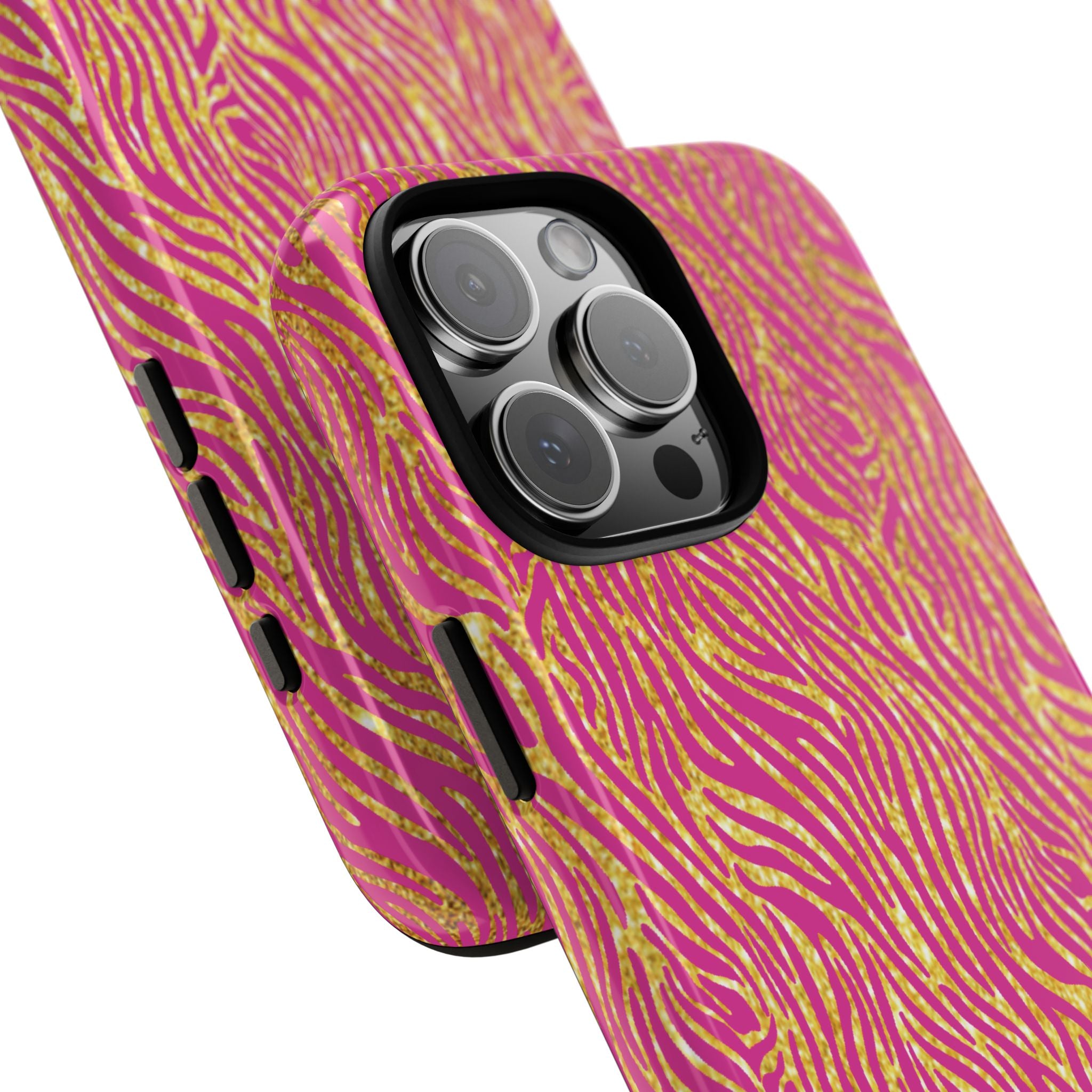 Pink Gold Zebra Print Tough Case for iPhone, Galaxy, or Google Pixel
