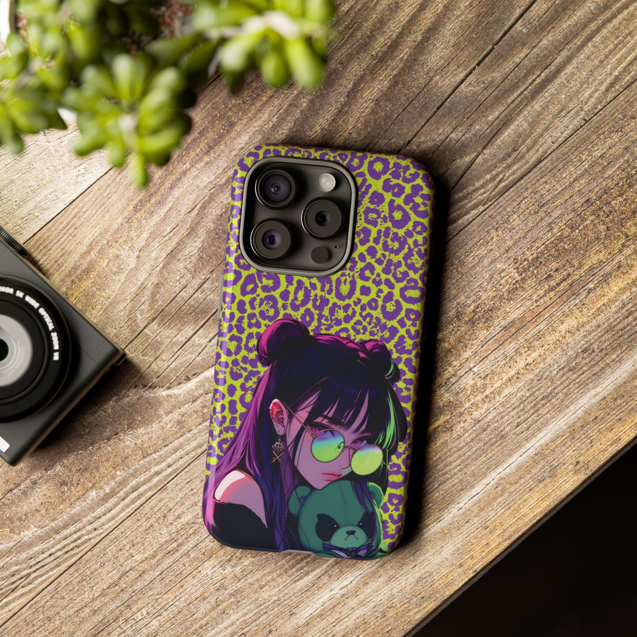 Purple Neon Lime Leopard Kz Tough Case for iPhone, Galaxy, or Google Pixel