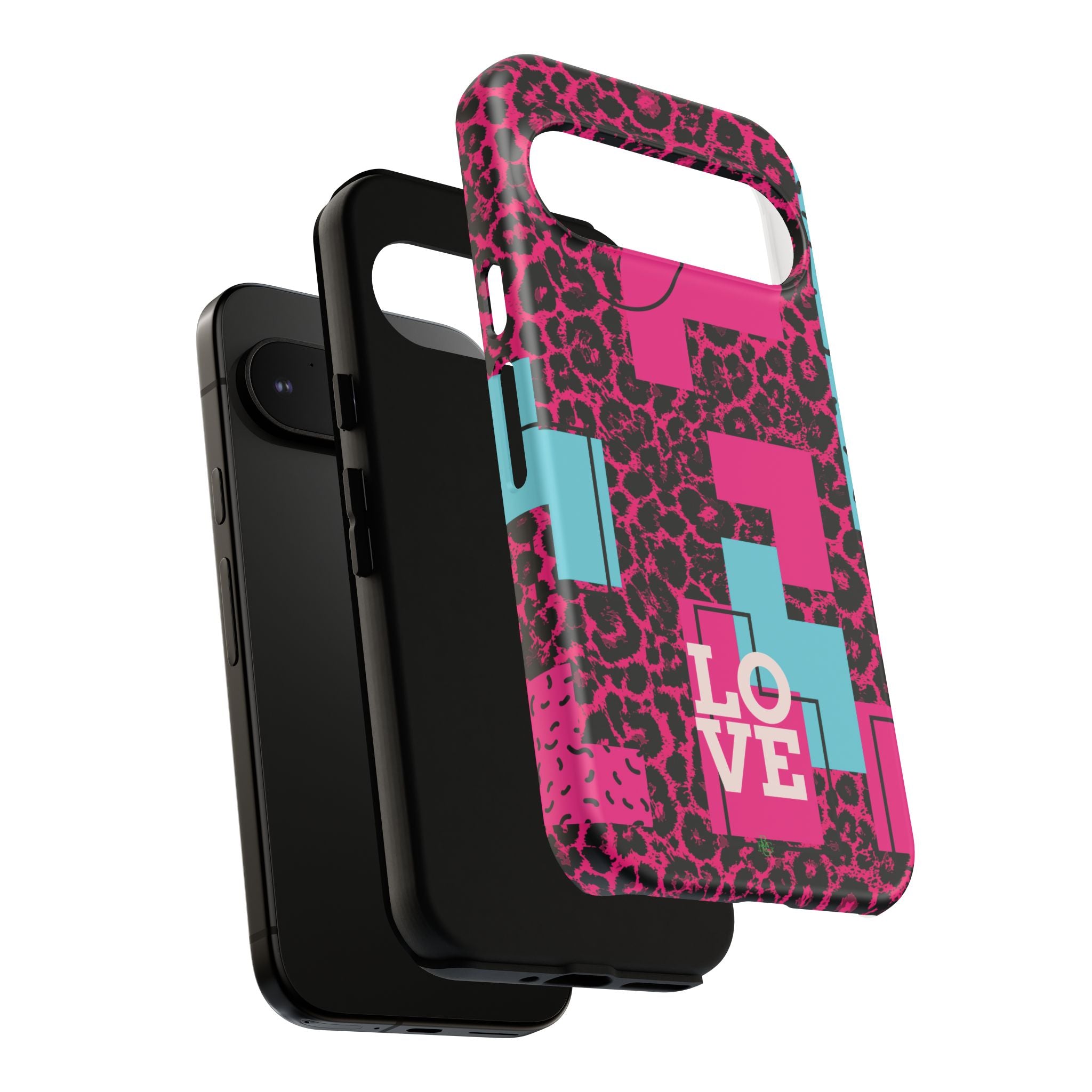 Pink Love Retro Blocks Leopard RG Tough Phone Case for iPhone, Galaxy, or Google Pixel