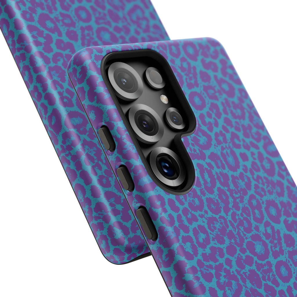 Leopard Printed Purple Blue Tough Phone Case for iPhone, Galaxy, or Google Pixel