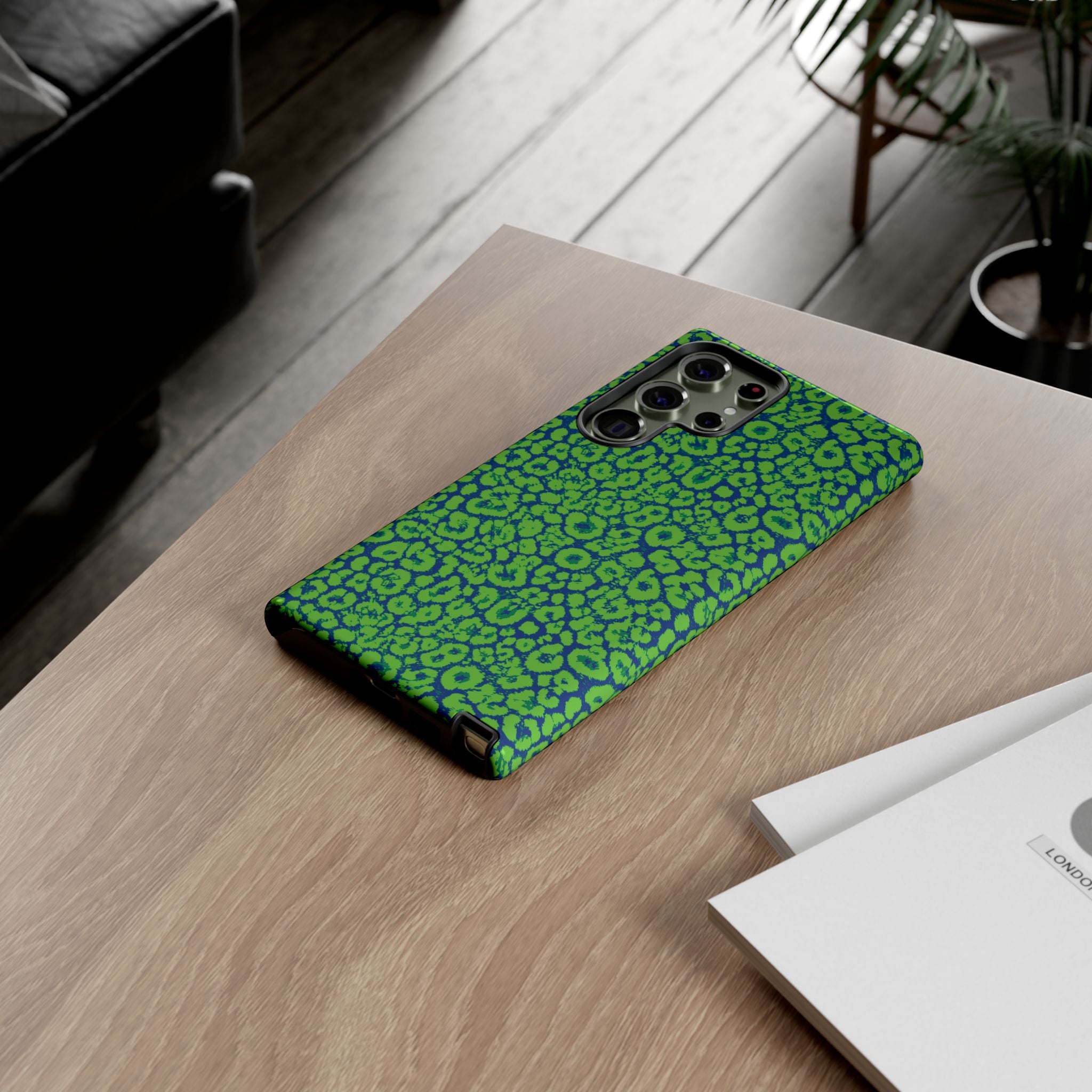 Blue Neon Green  Leopard Tough Phone Case for iPhone, Galaxy, or Google Pixel