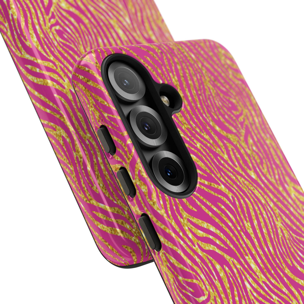 Pink Gold Zebra Print Tough Case for iPhone, Galaxy, or Google Pixel