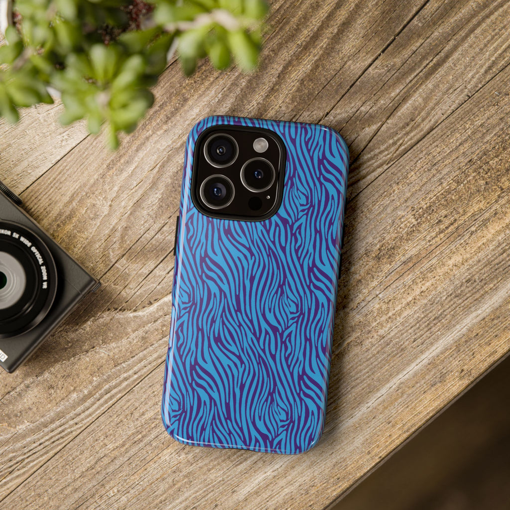 Zebra Print Blue and Purple Tough Case for iPhone, Galaxy or Google Pixel