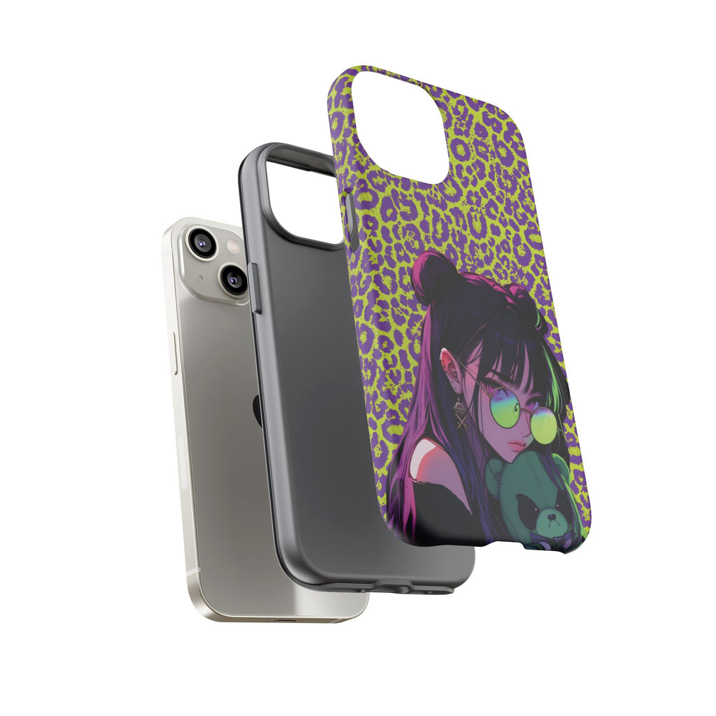 Purple Neon Lime Leopard Kz Tough Case for iPhone, Galaxy, or Google Pixel
