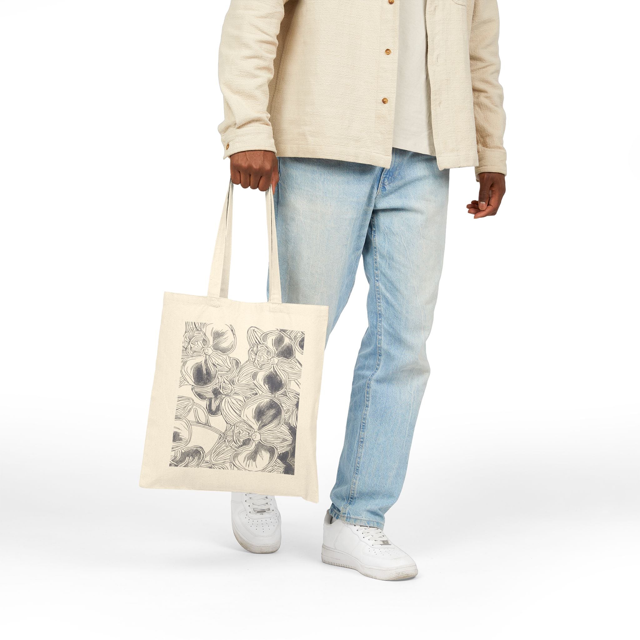 Orchids Print Cotton Canvas Tote Bag