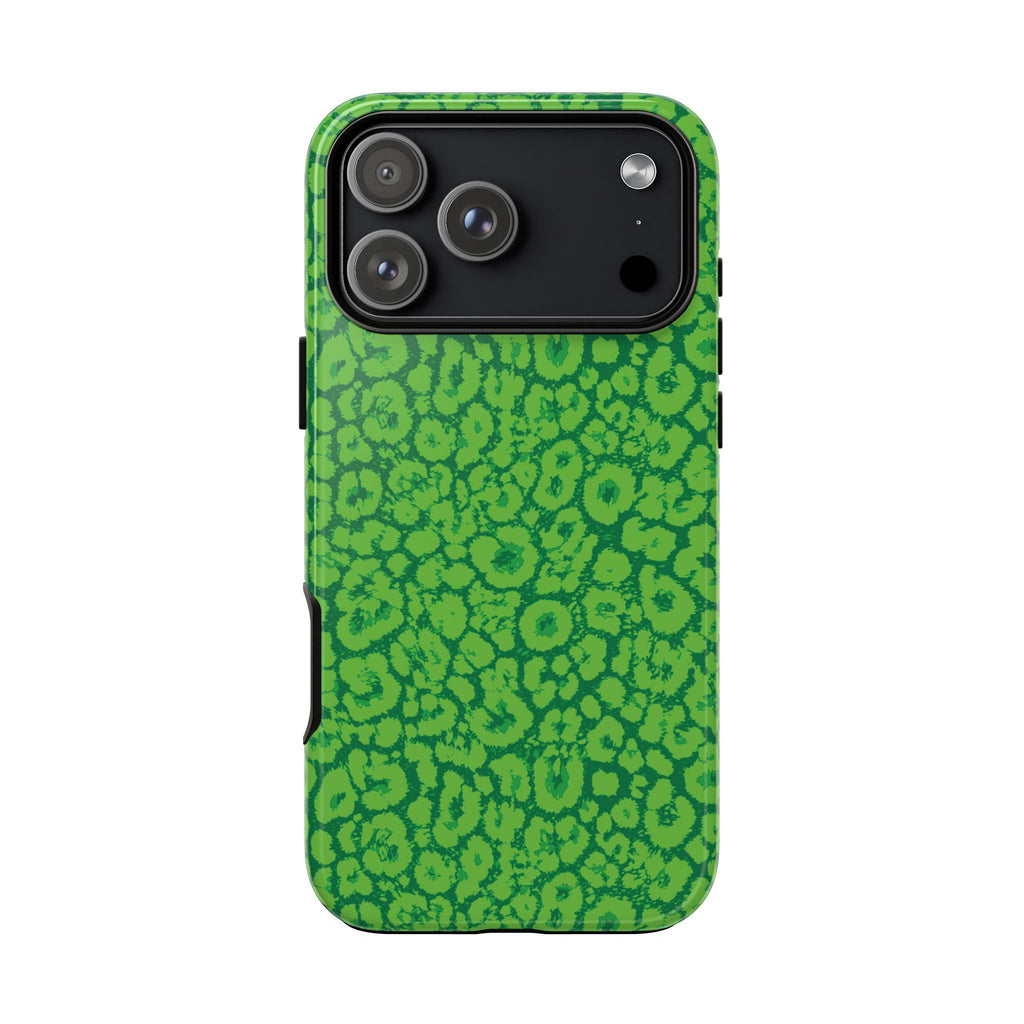 Neon Green Leopard Tough Phone Case for iPhone, Galaxy, or Google Pixel