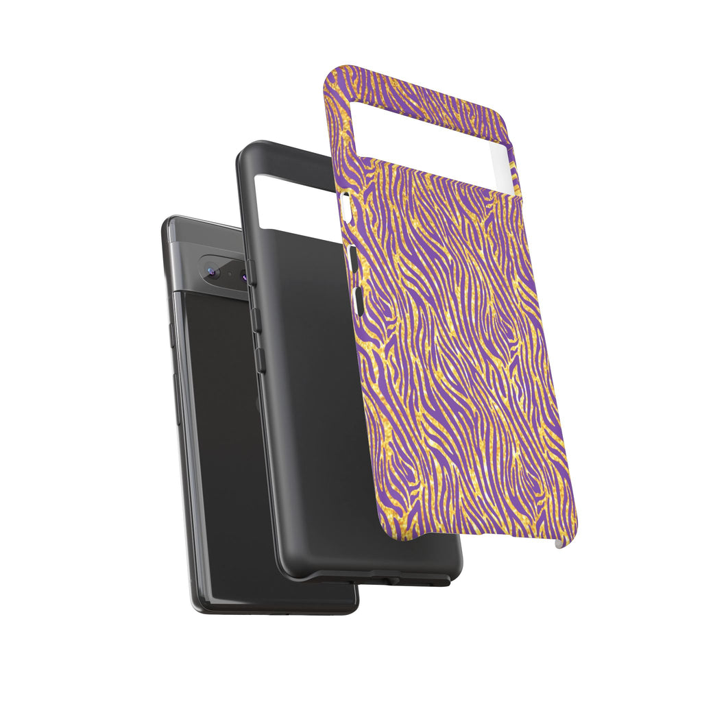 Vibrant Purple Gold Zebra Tough Phone Case iPhone, Galaxy, or Google Pixel