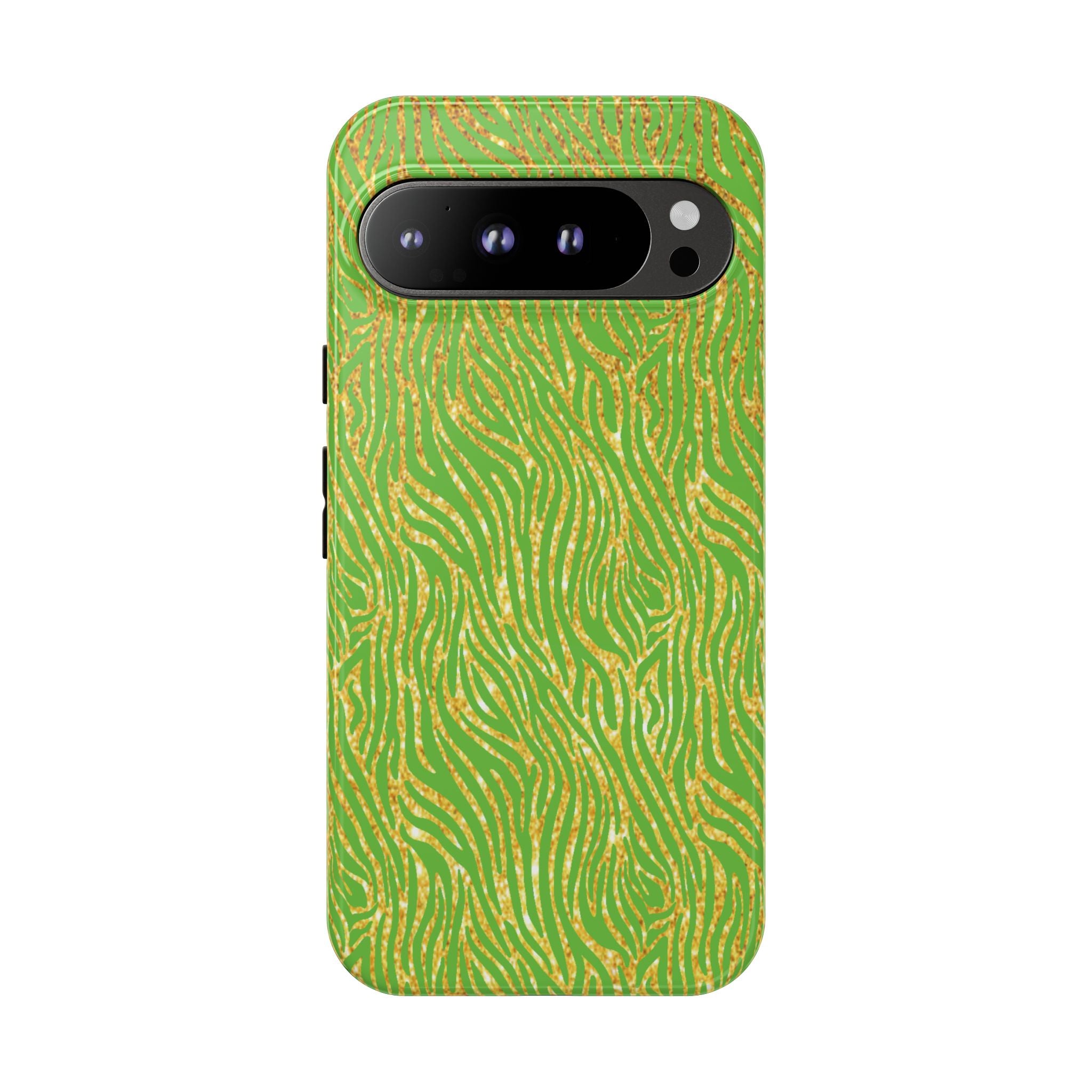 Neon Green Gold Zebra Tough Phone Case for iPhone, Galaxy, or Google Pixel