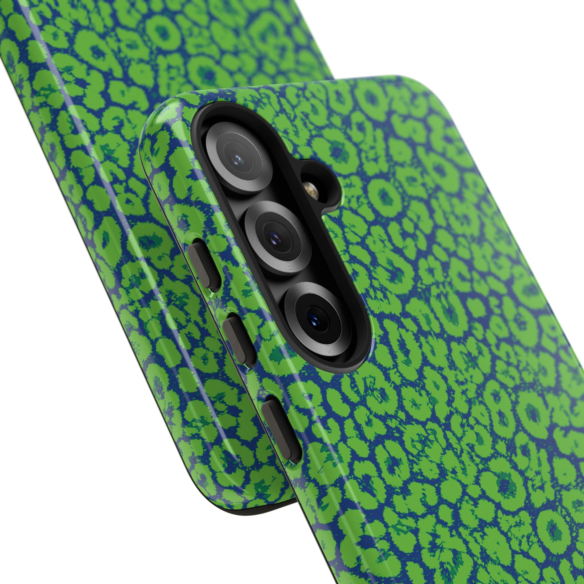 Blue Neon Green  Leopard Tough Phone Case for iPhone, Galaxy, or Google Pixel