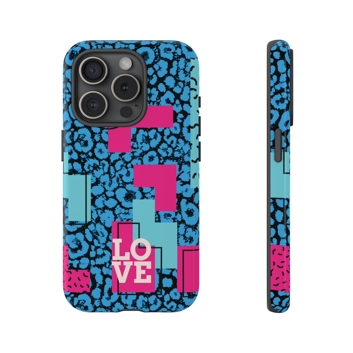 LOVE Blue Leopard 80s Vibe Tough Case for iPhone, Galaxy, or Google Pixel